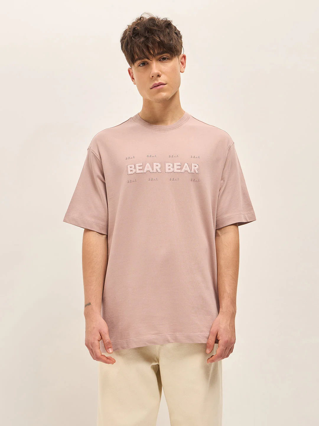 Men Pink Oversize Graphic Design Crew Neck T-shirt - Image 6