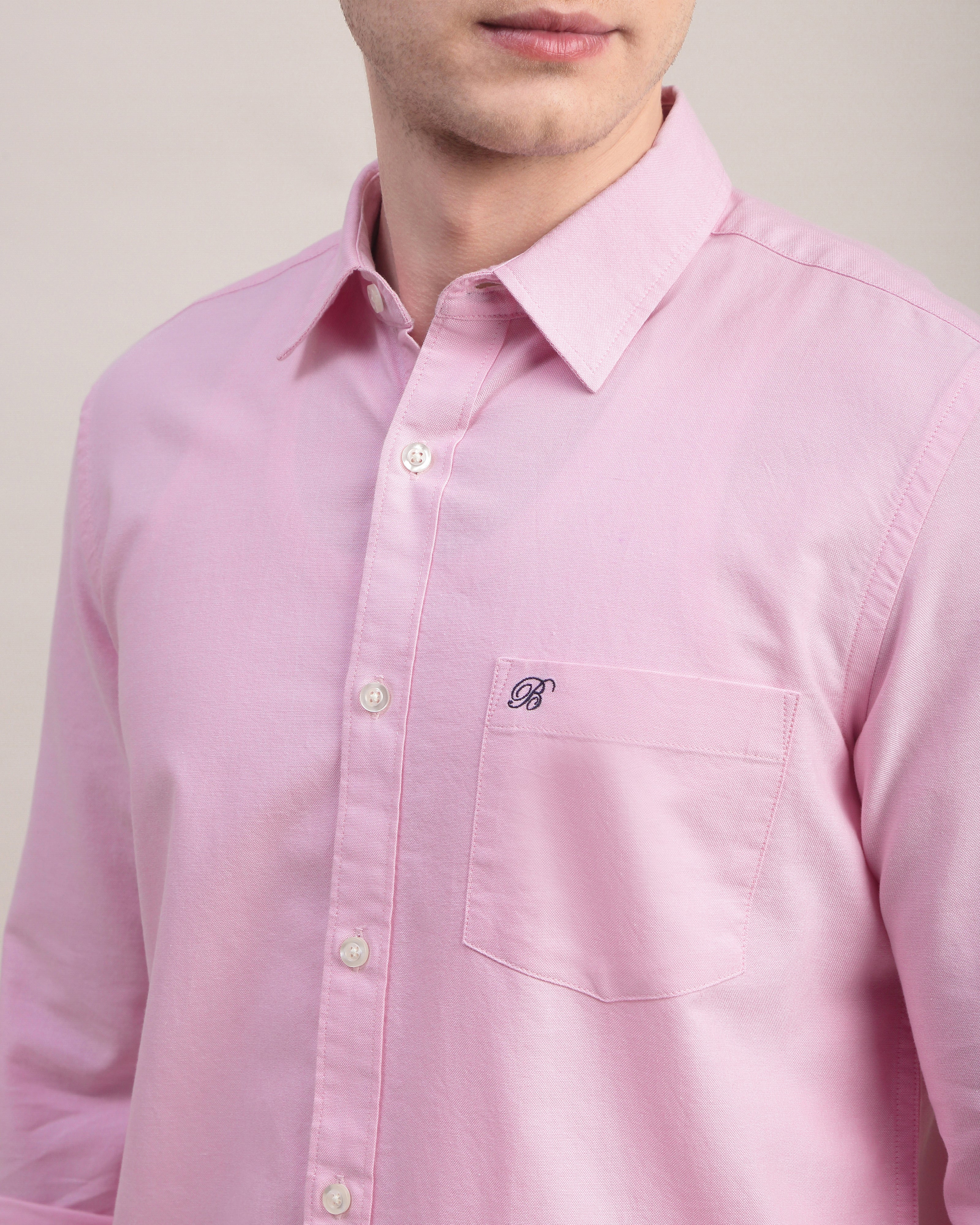 Men Pink Oxford Shirt - Image 3