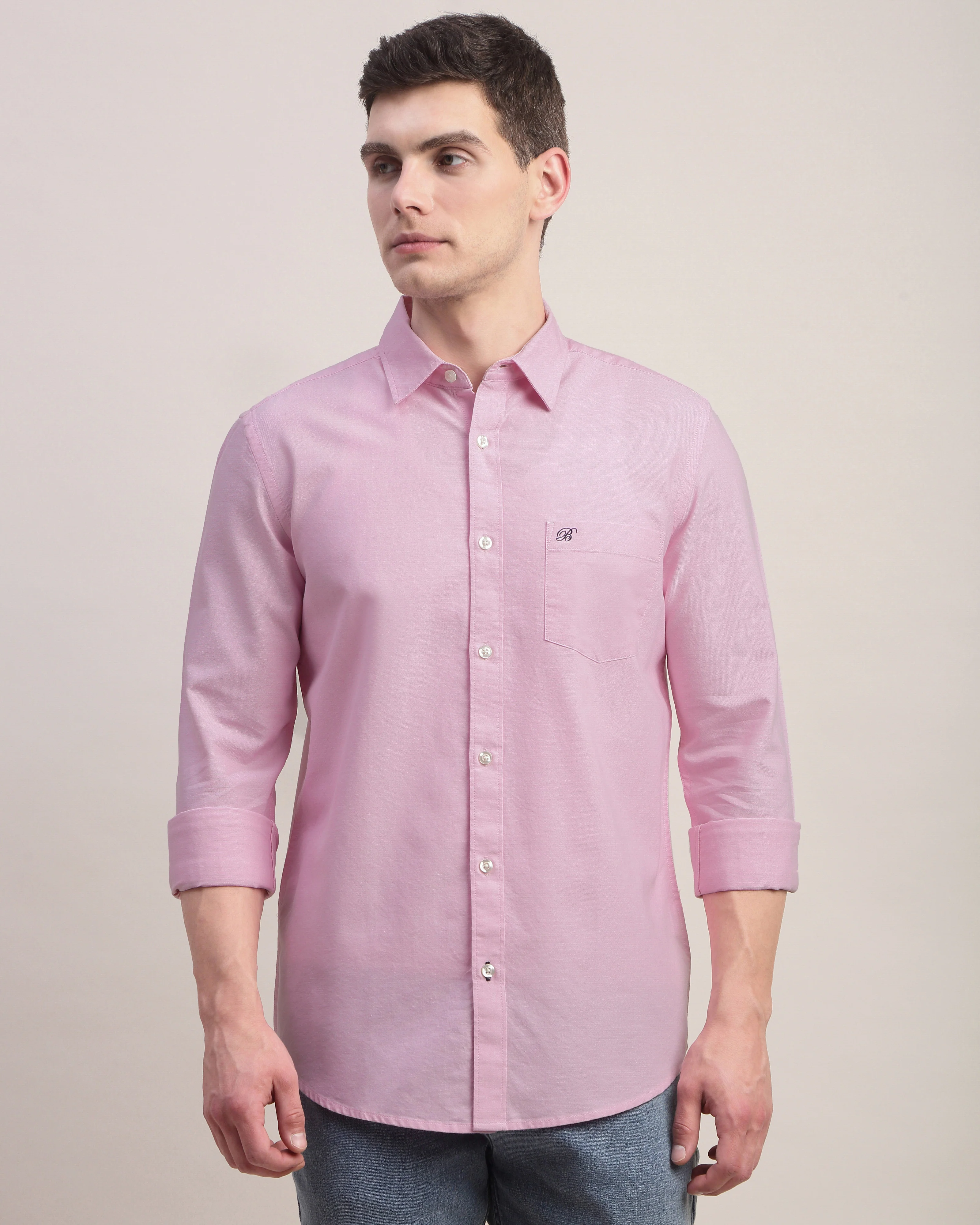 Men Pink Oxford Shirt - Image 5