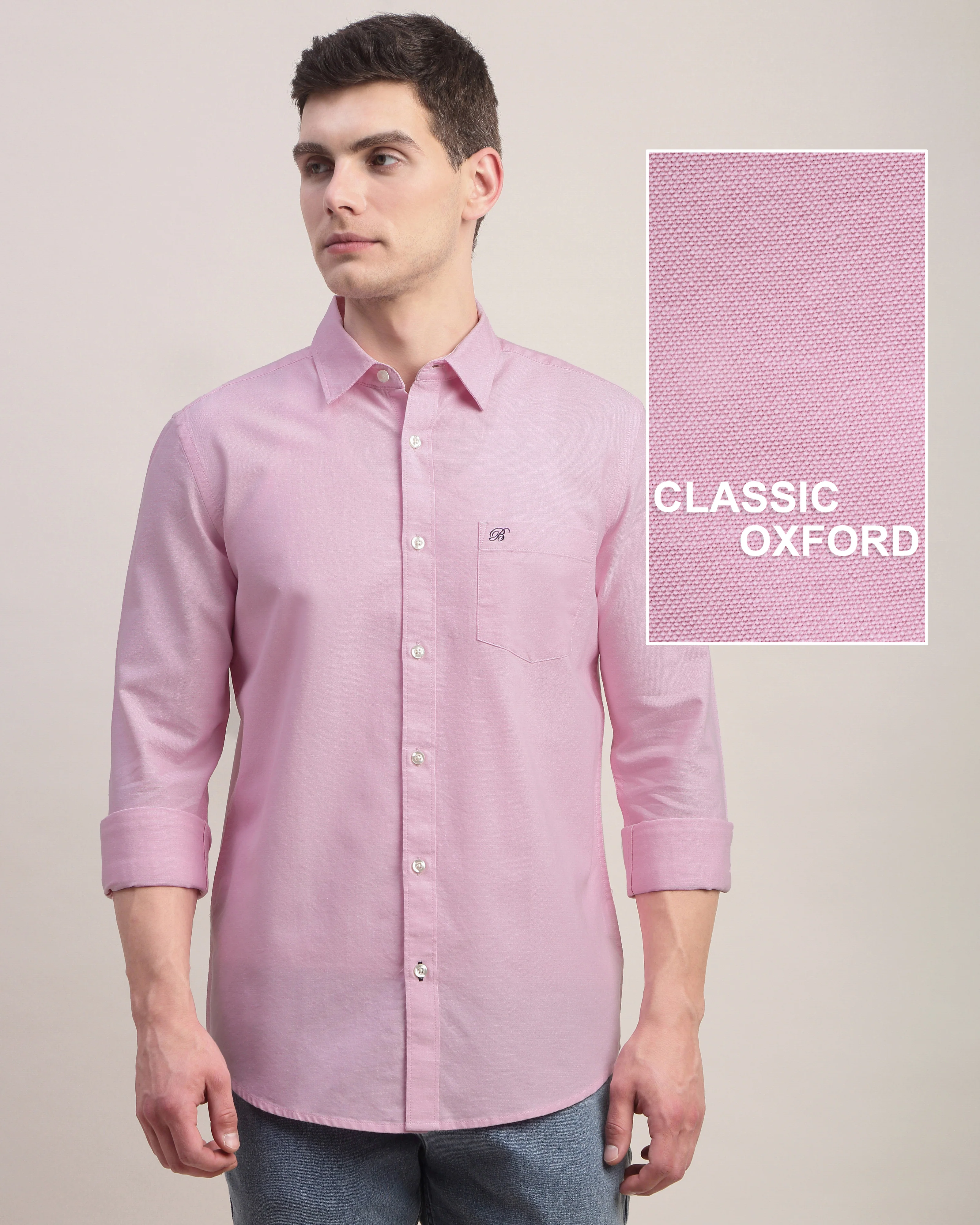 Men Pink Oxford Shirt - Image 9