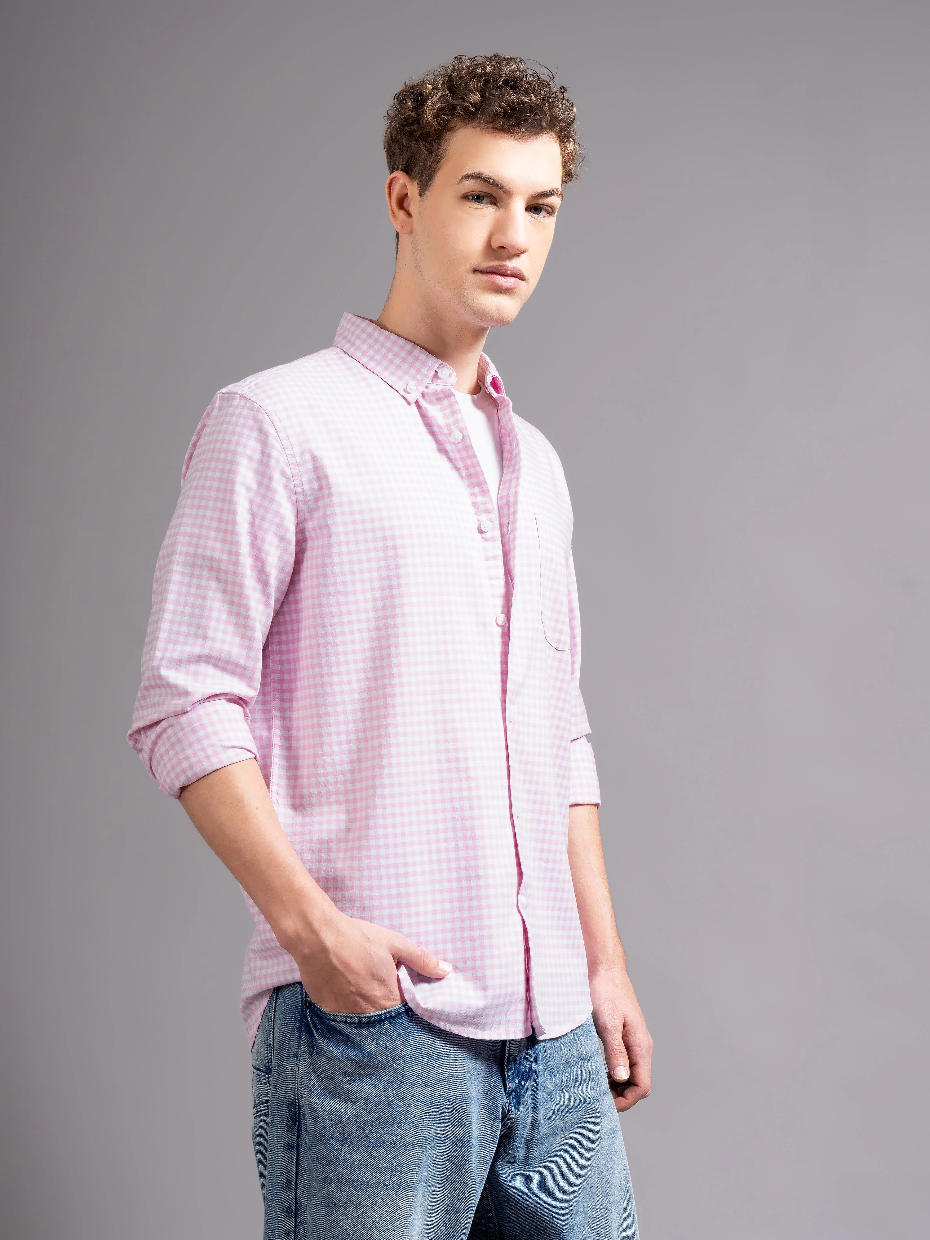 Men Pink Oxford Shirt - Image 2