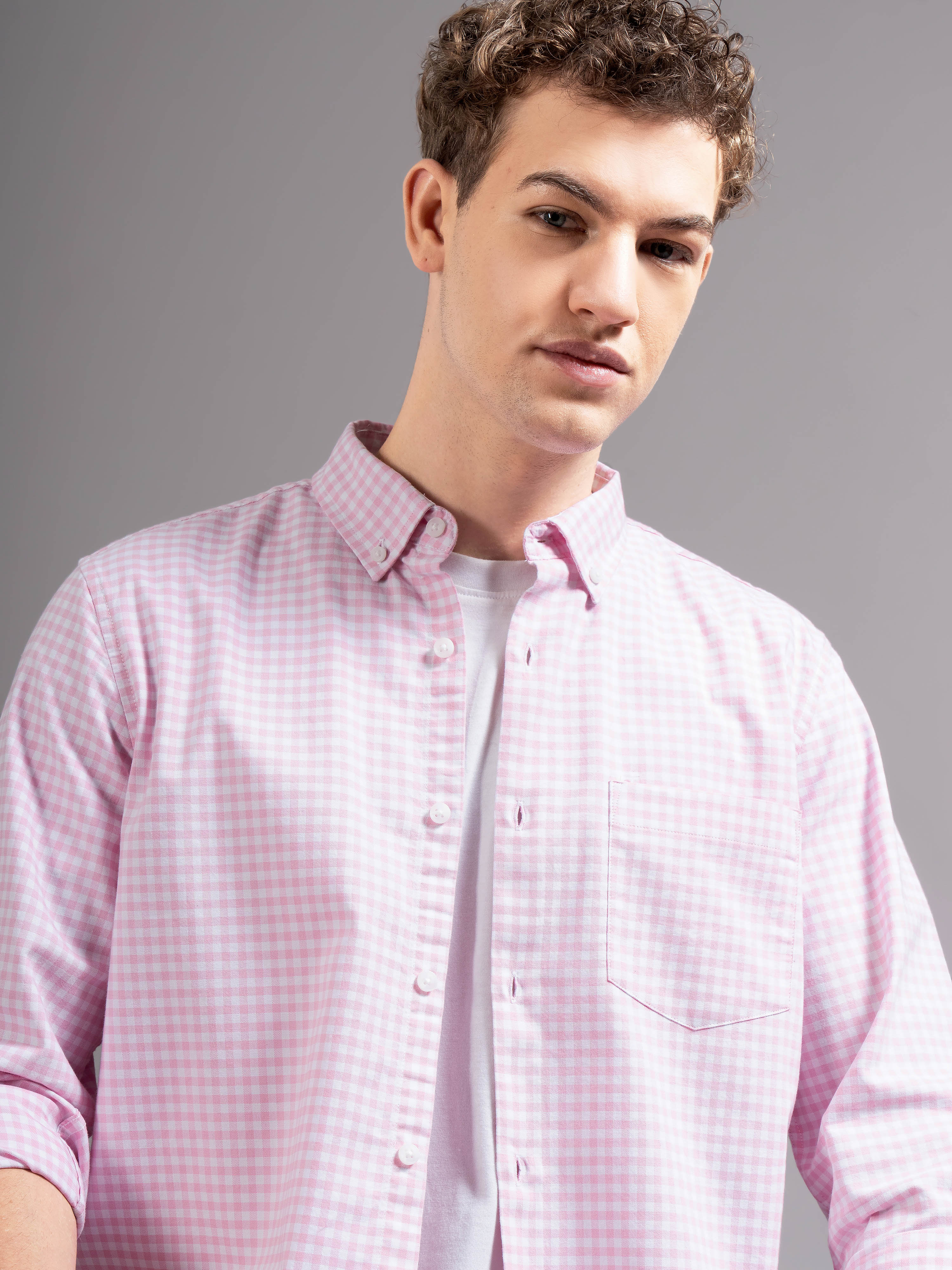 Men Pink Oxford Shirt - Image 4