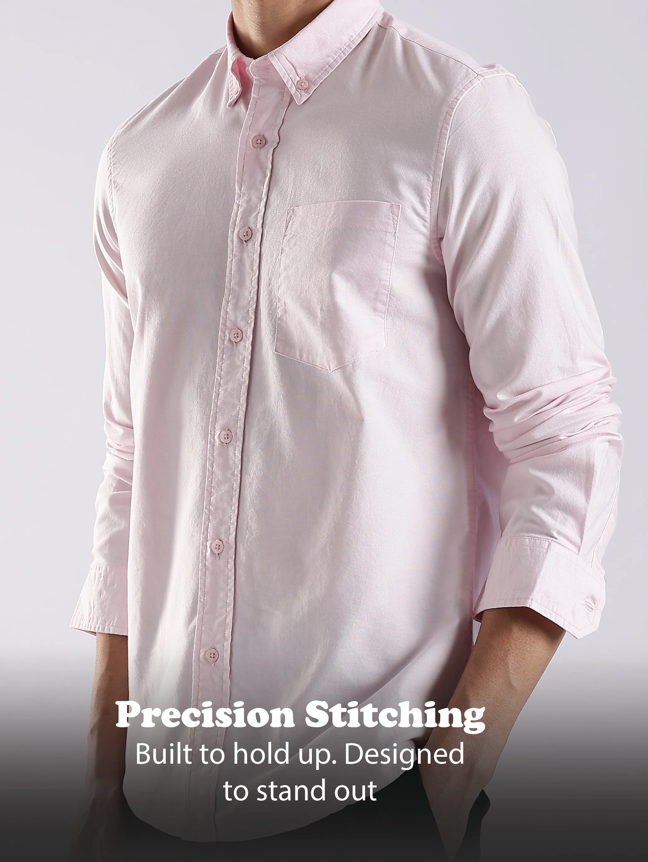 Men Pink Oxford Solid Shirt - Image 8