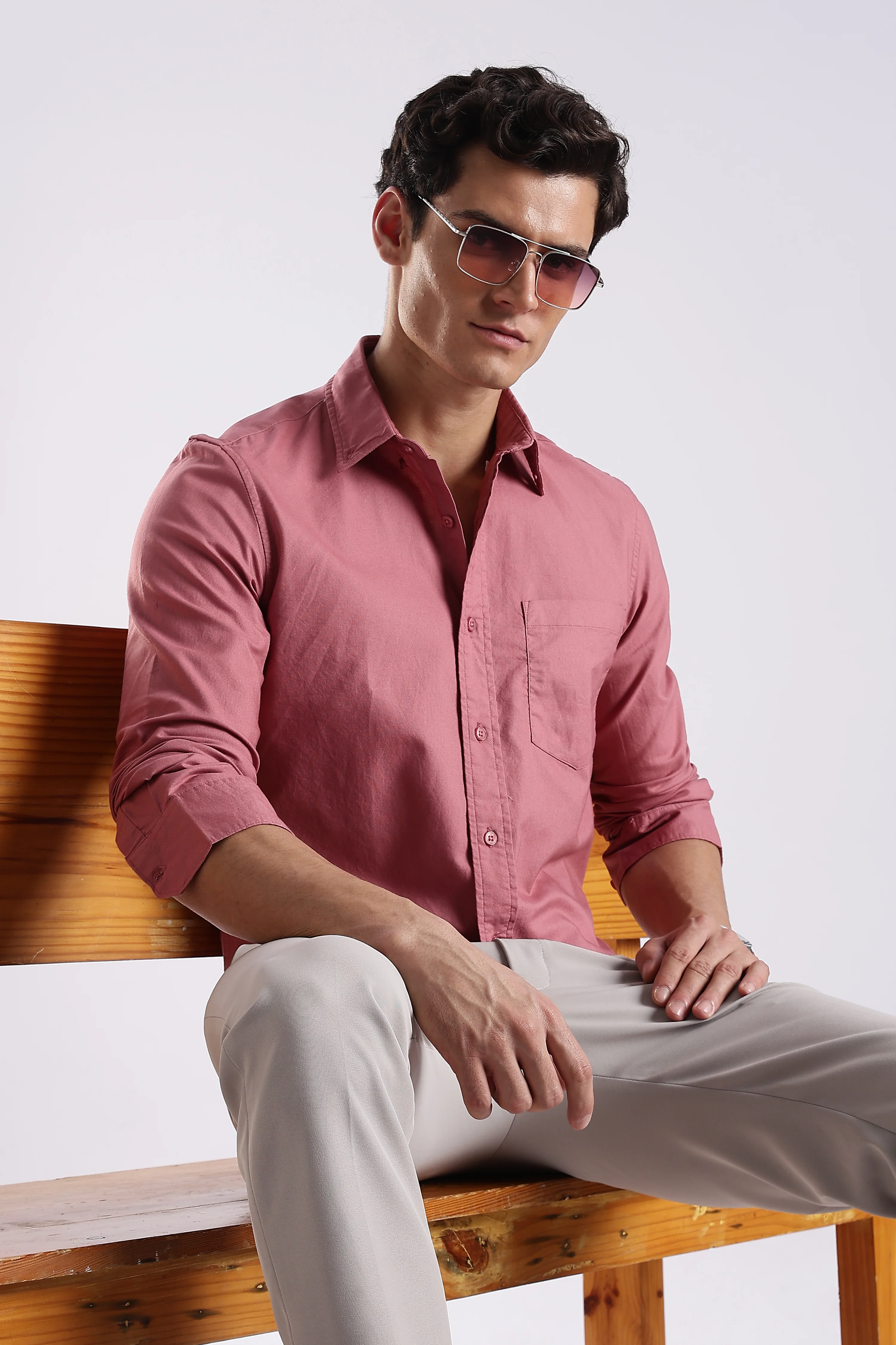 Men Pink Oxford Solid Shirt - Image 11