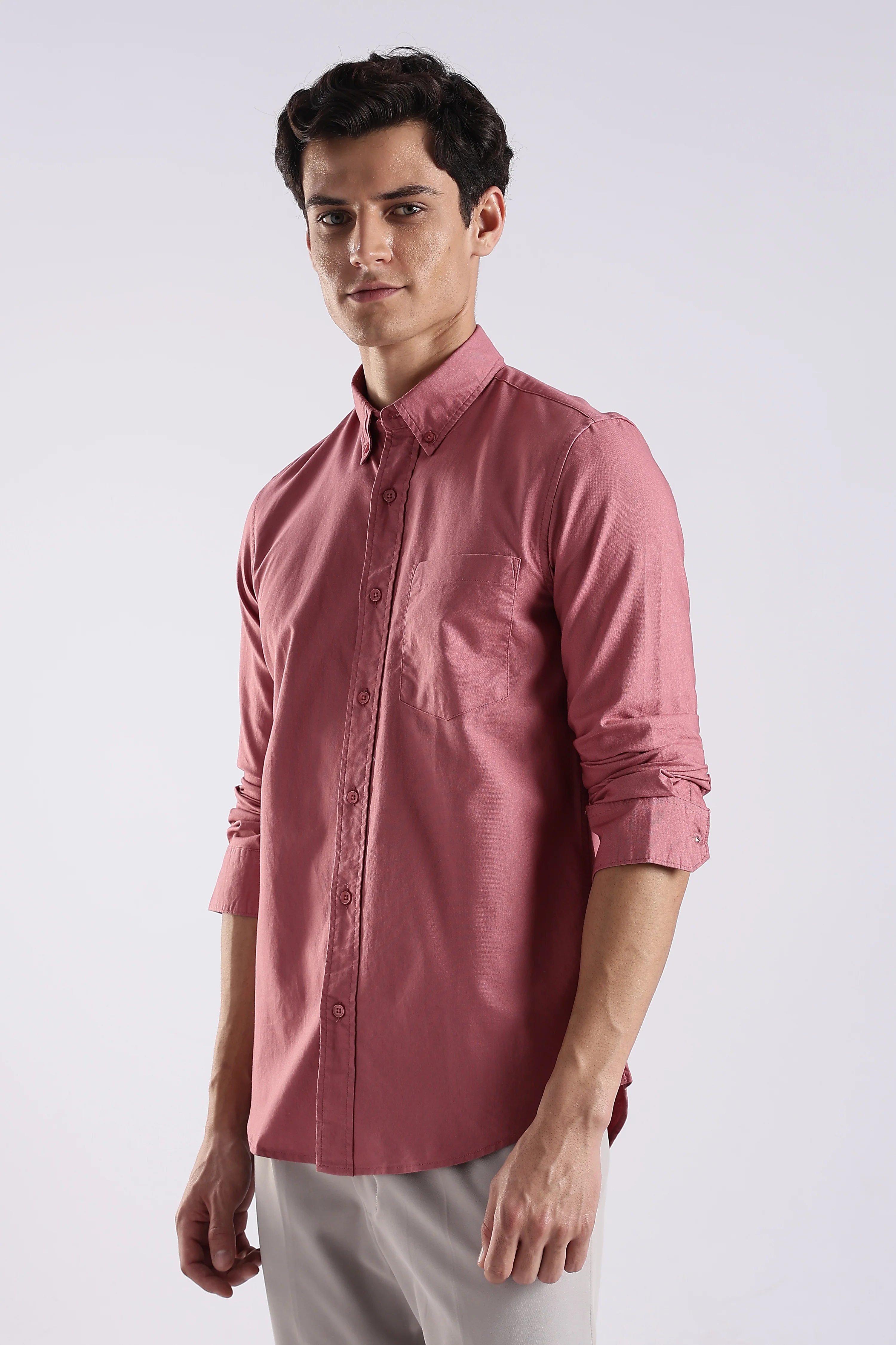 Men Pink Oxford Solid Shirt - Image 3