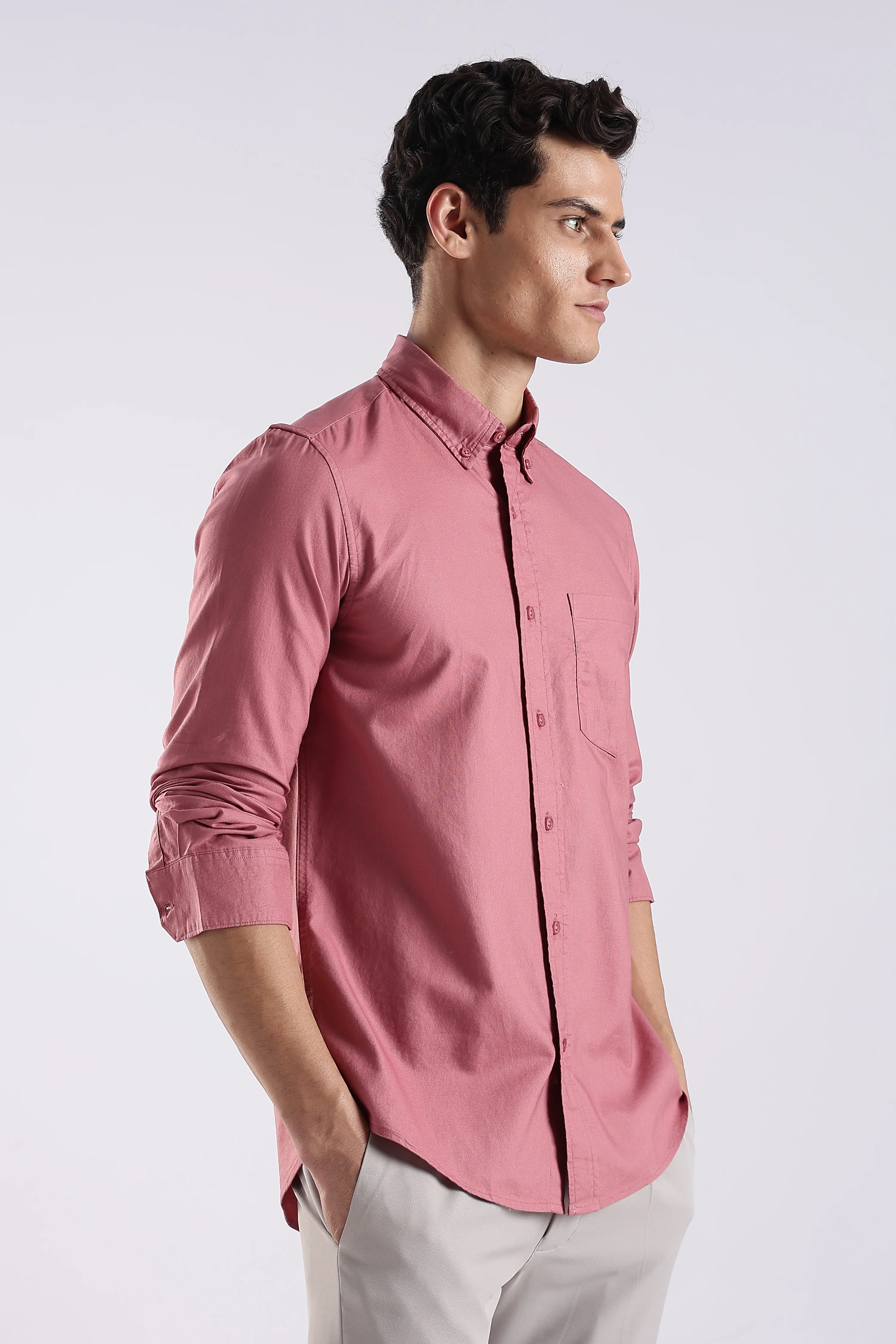 Men Pink Oxford Solid Shirt - Image 4