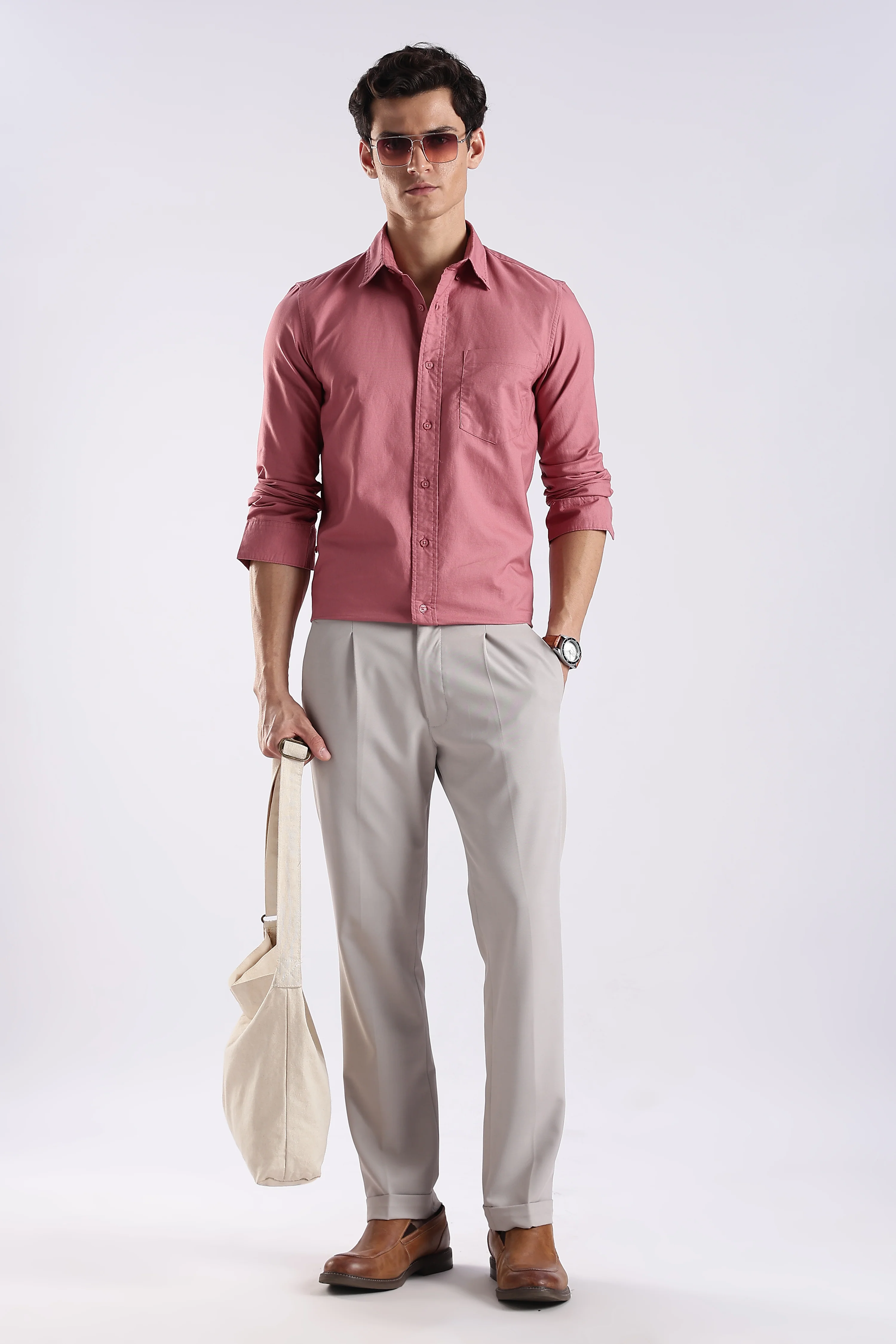 Men Pink Oxford Solid Shirt - Image 7
