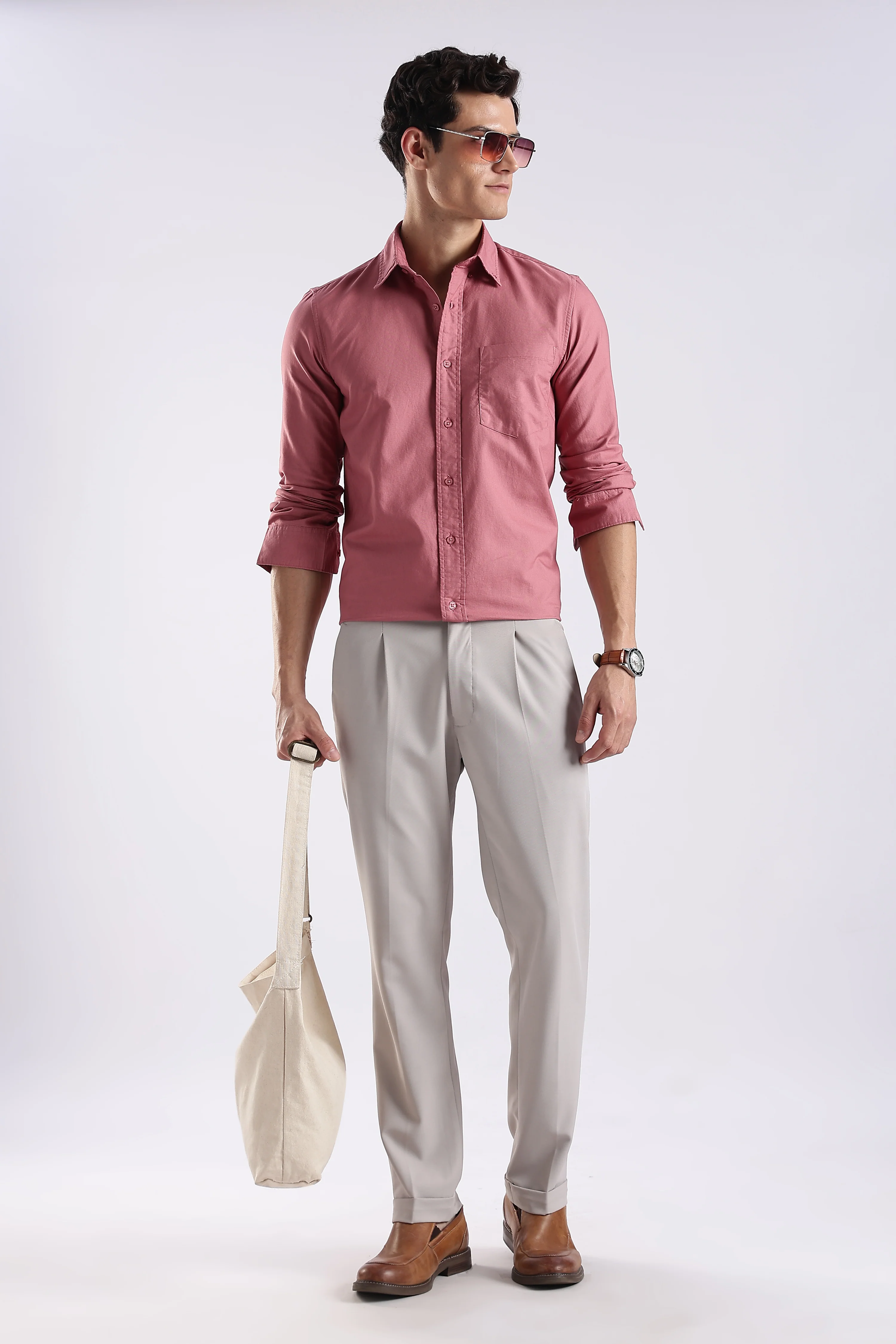 Men Pink Oxford Solid Shirt - Image 9