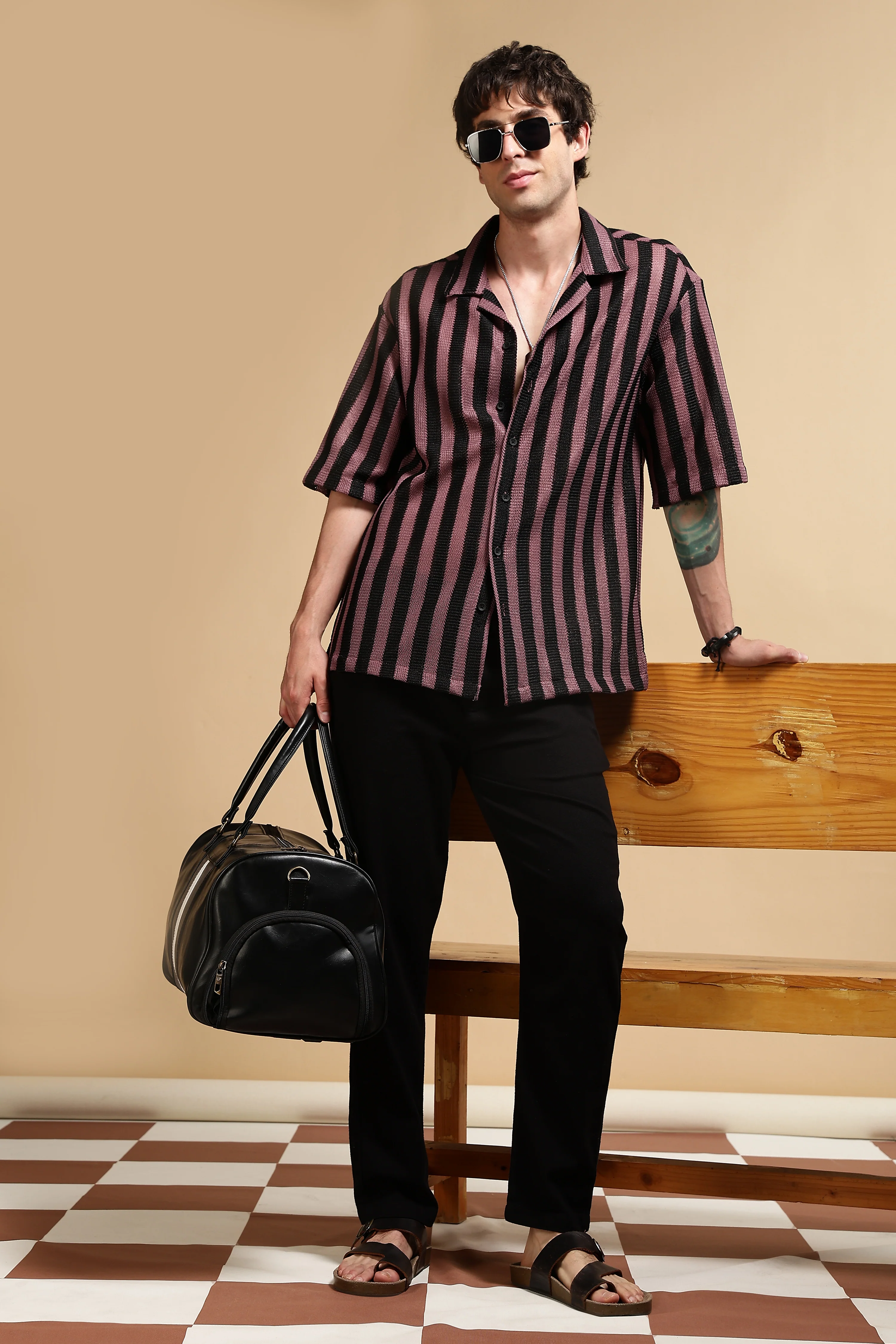 Men Pink Polyester Croatia Striped Shirt - Image 2