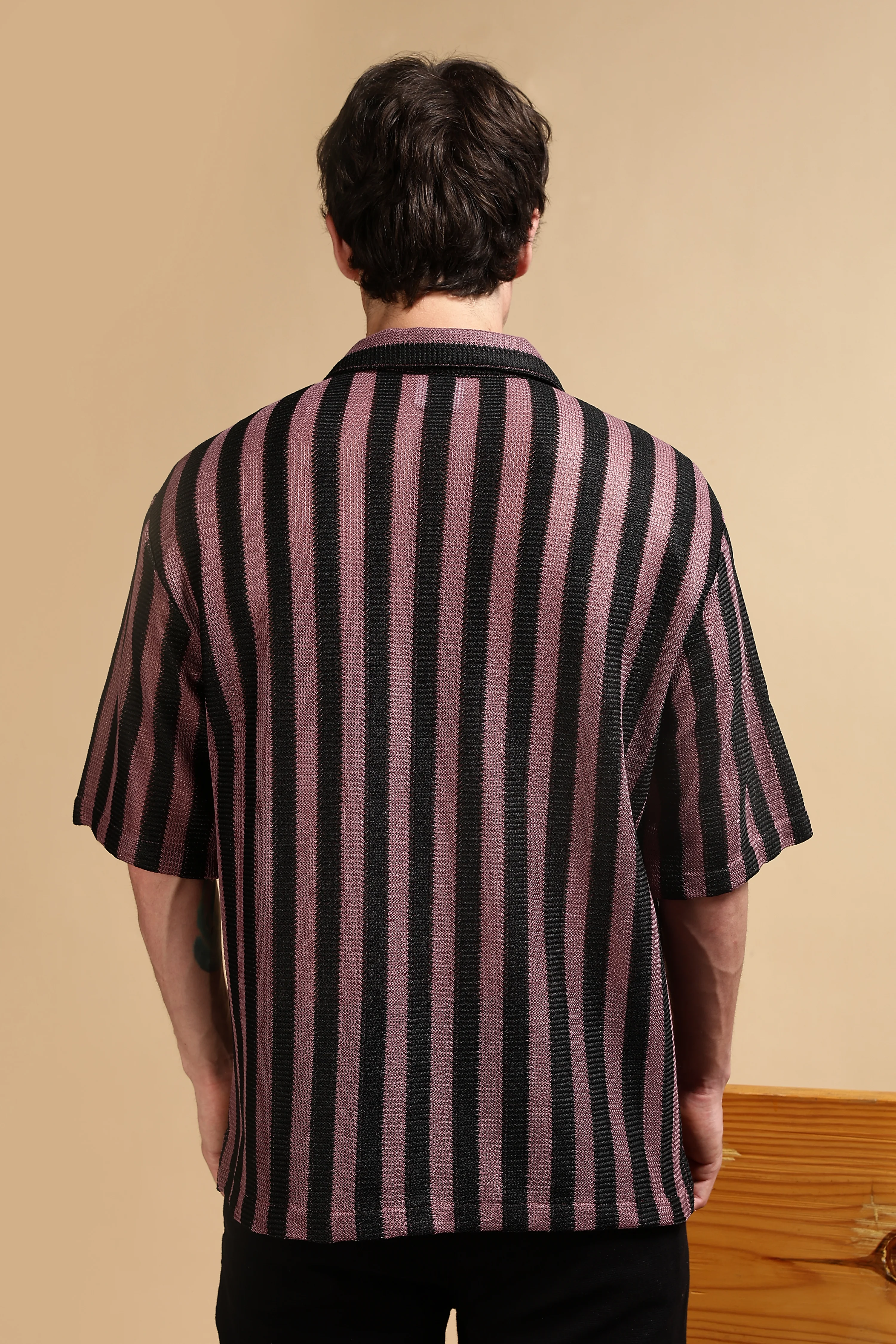 Men Pink Polyester Croatia Striped Shirt - Image 4