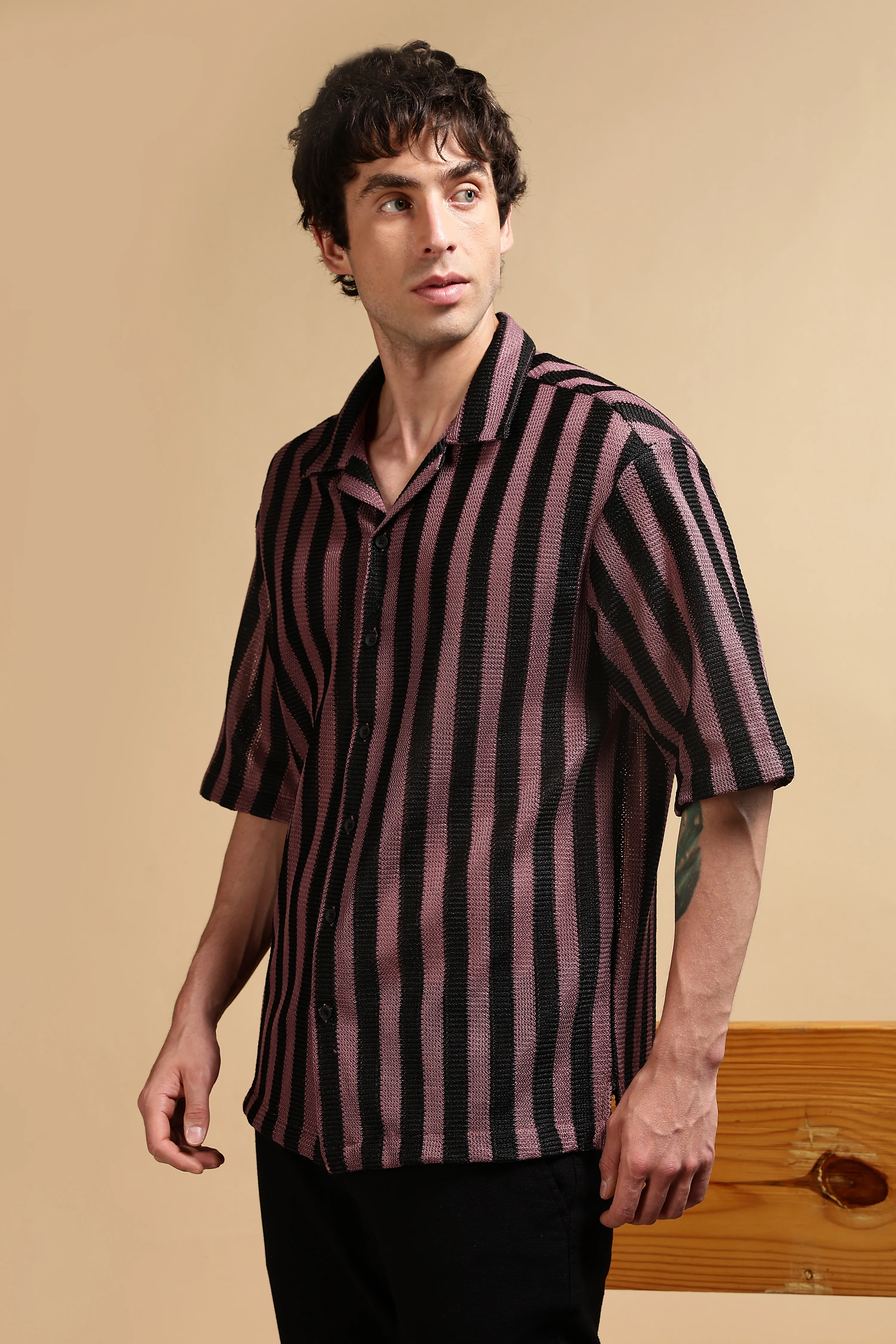 Men Pink Polyester Croatia Striped Shirt - Image 5