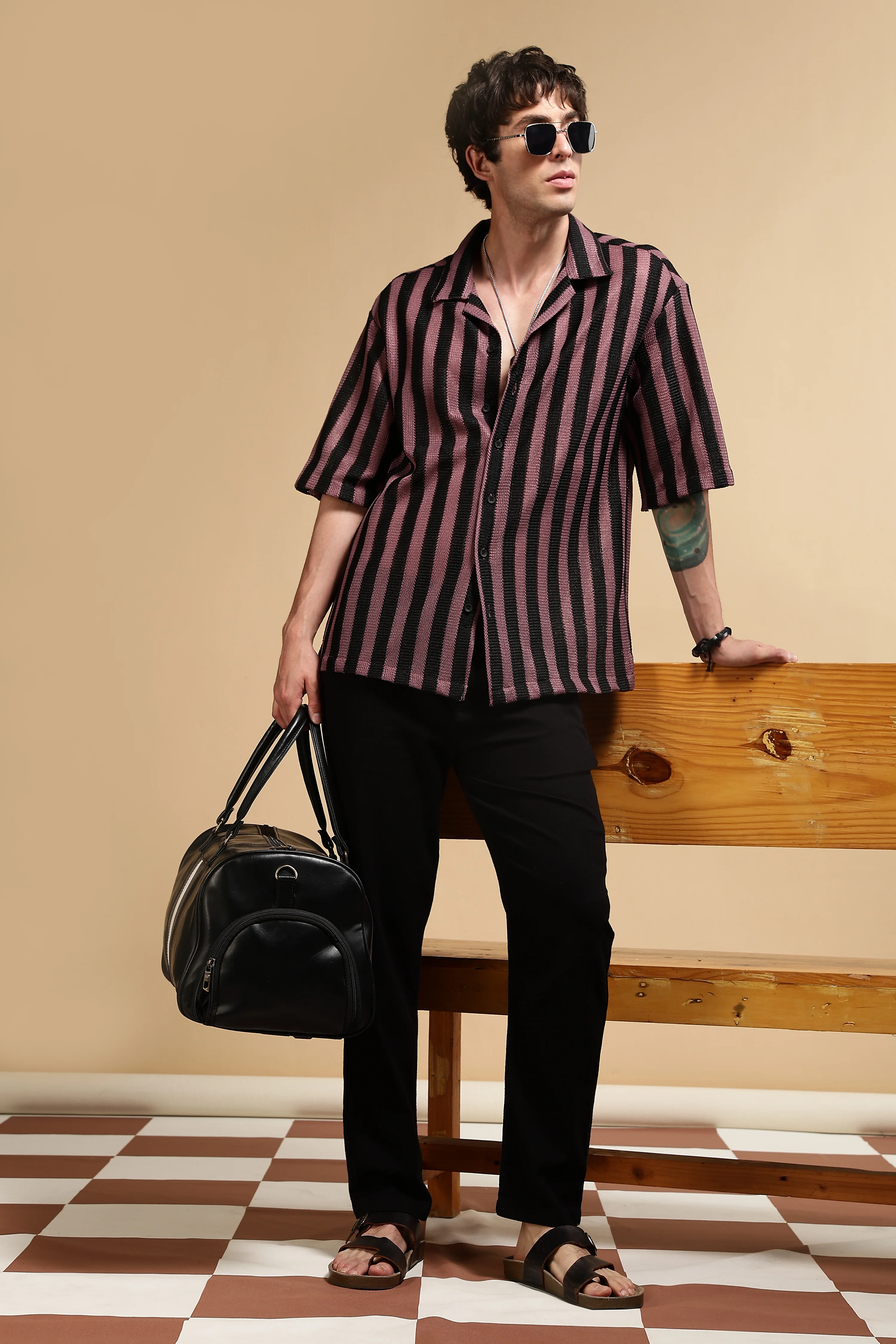 Men Pink Polyester Croatia Striped Shirt - Image 6