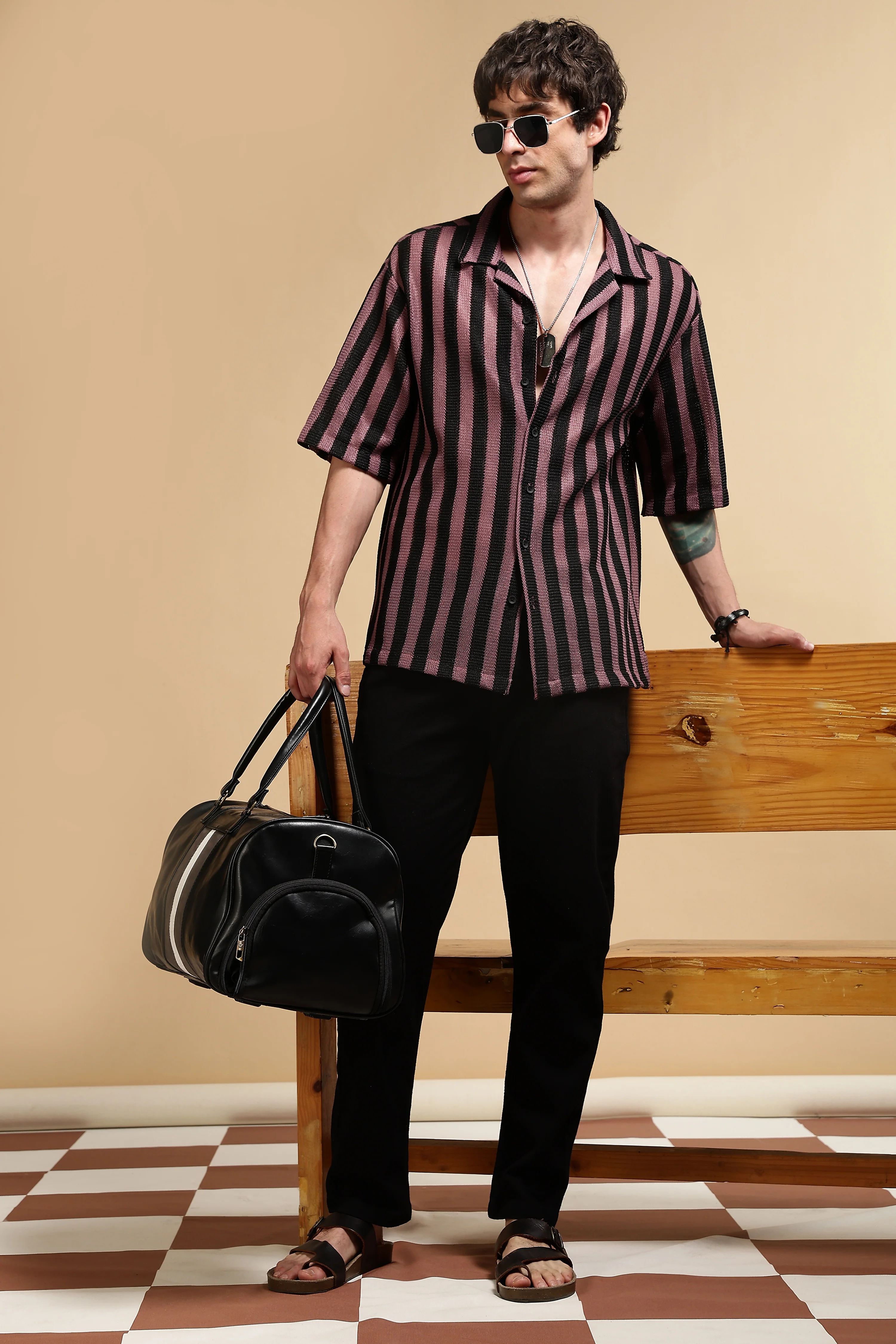 Men Pink Polyester Croatia Striped Shirt - Image 7