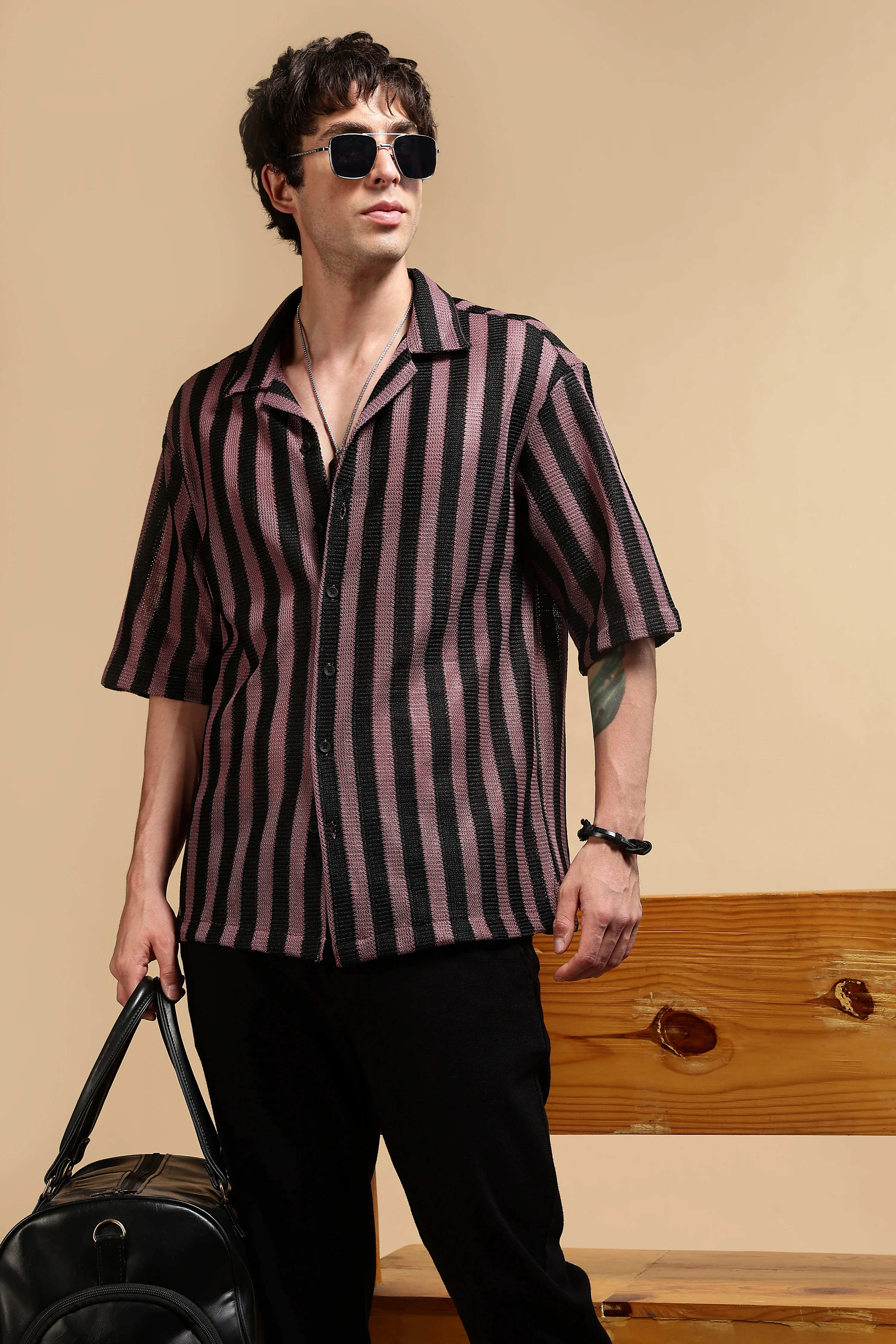 Men Pink Polyester Croatia Striped Shirt - Image 8