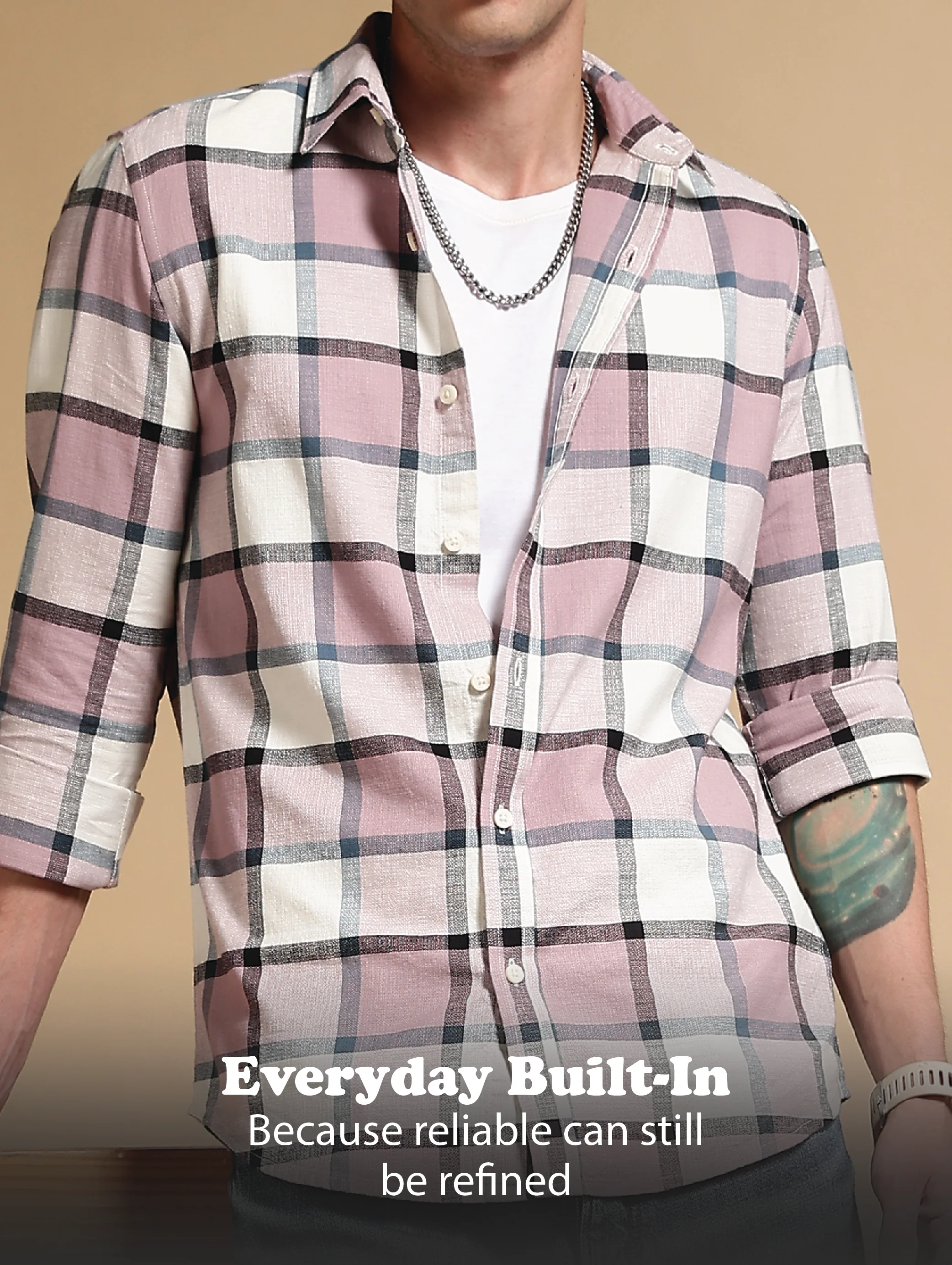 Men Pink Slim Fit Cotton Check Shirt - Image 12