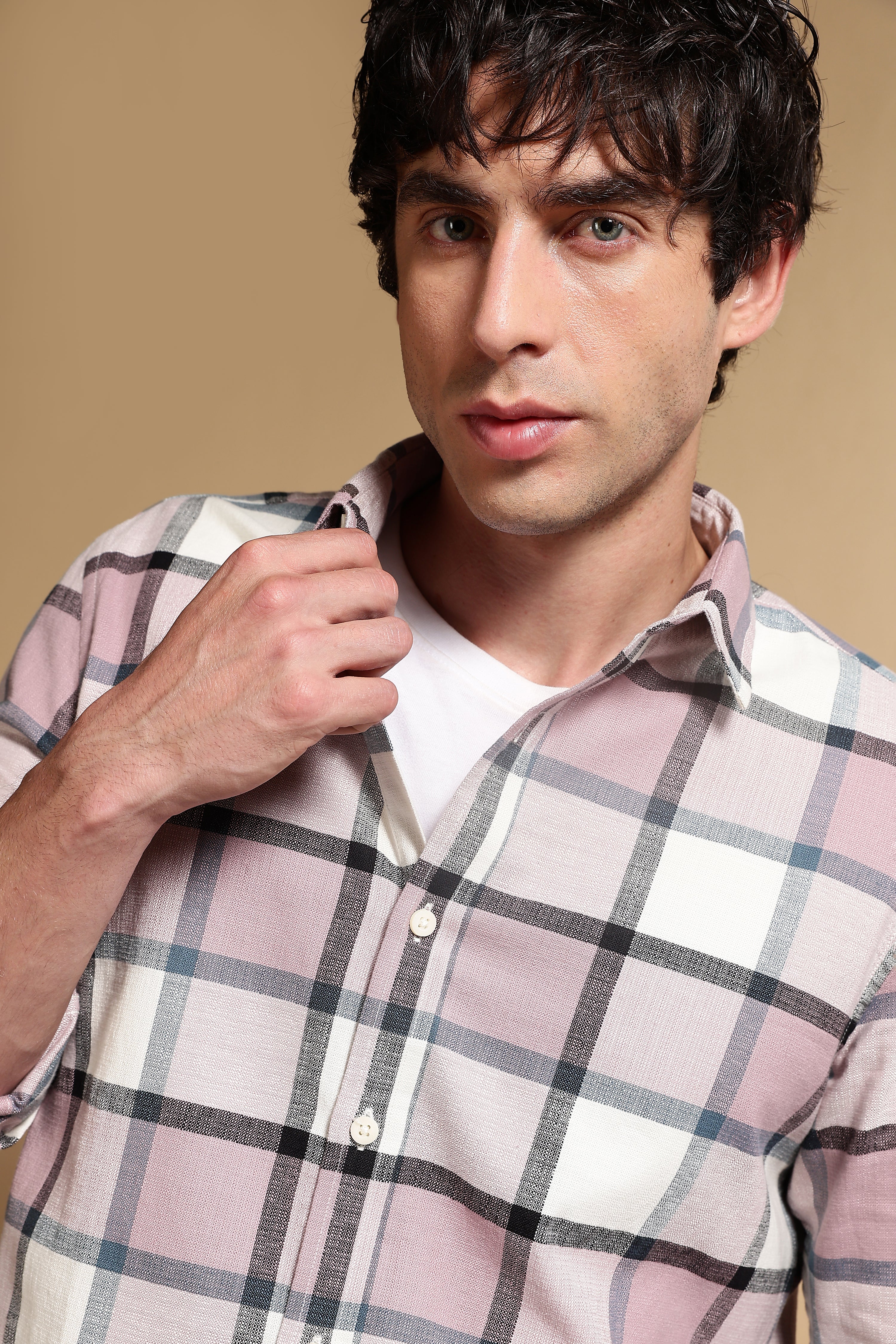 Men Pink Slim Fit Cotton Check Shirt - Image 6