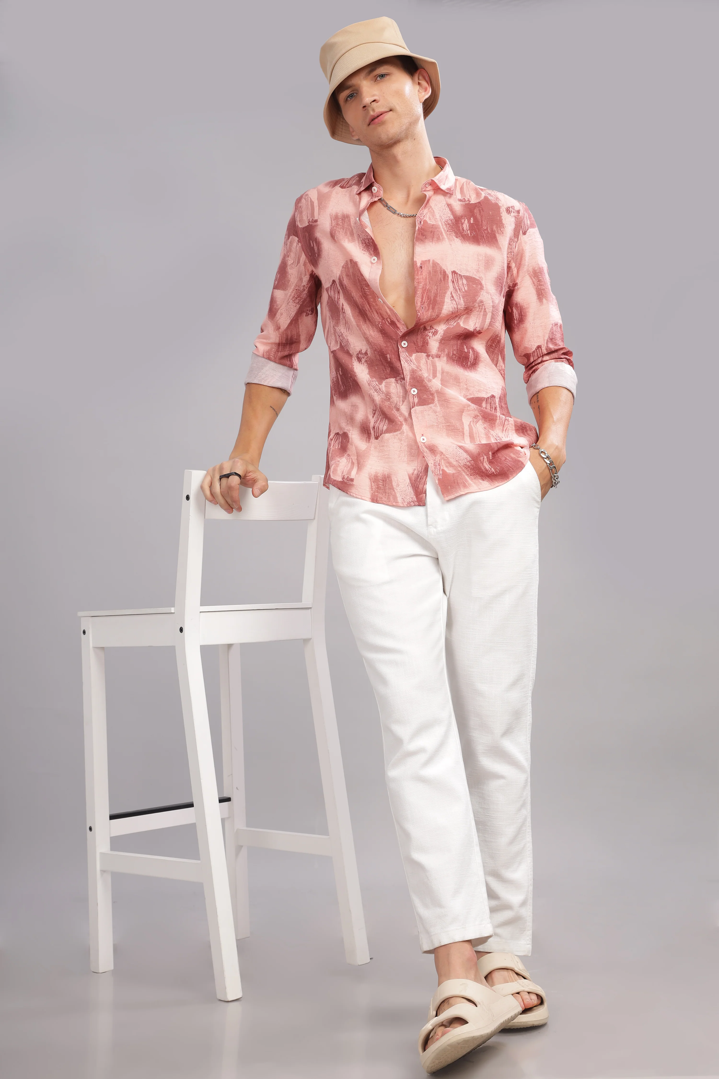 Men Pink Slim Fit Shirt - Image 3