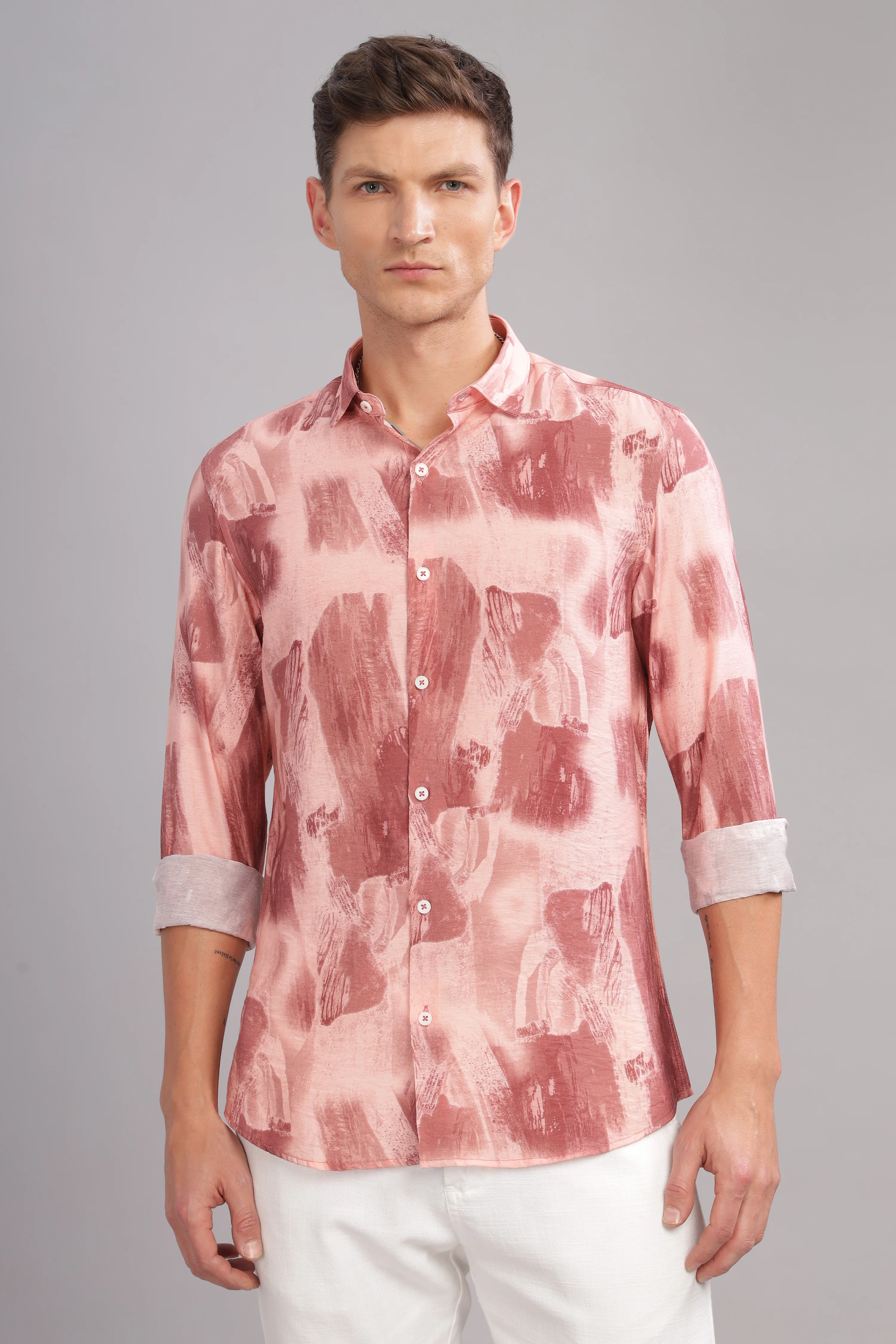 Men Pink Slim Fit Shirt - Image 4