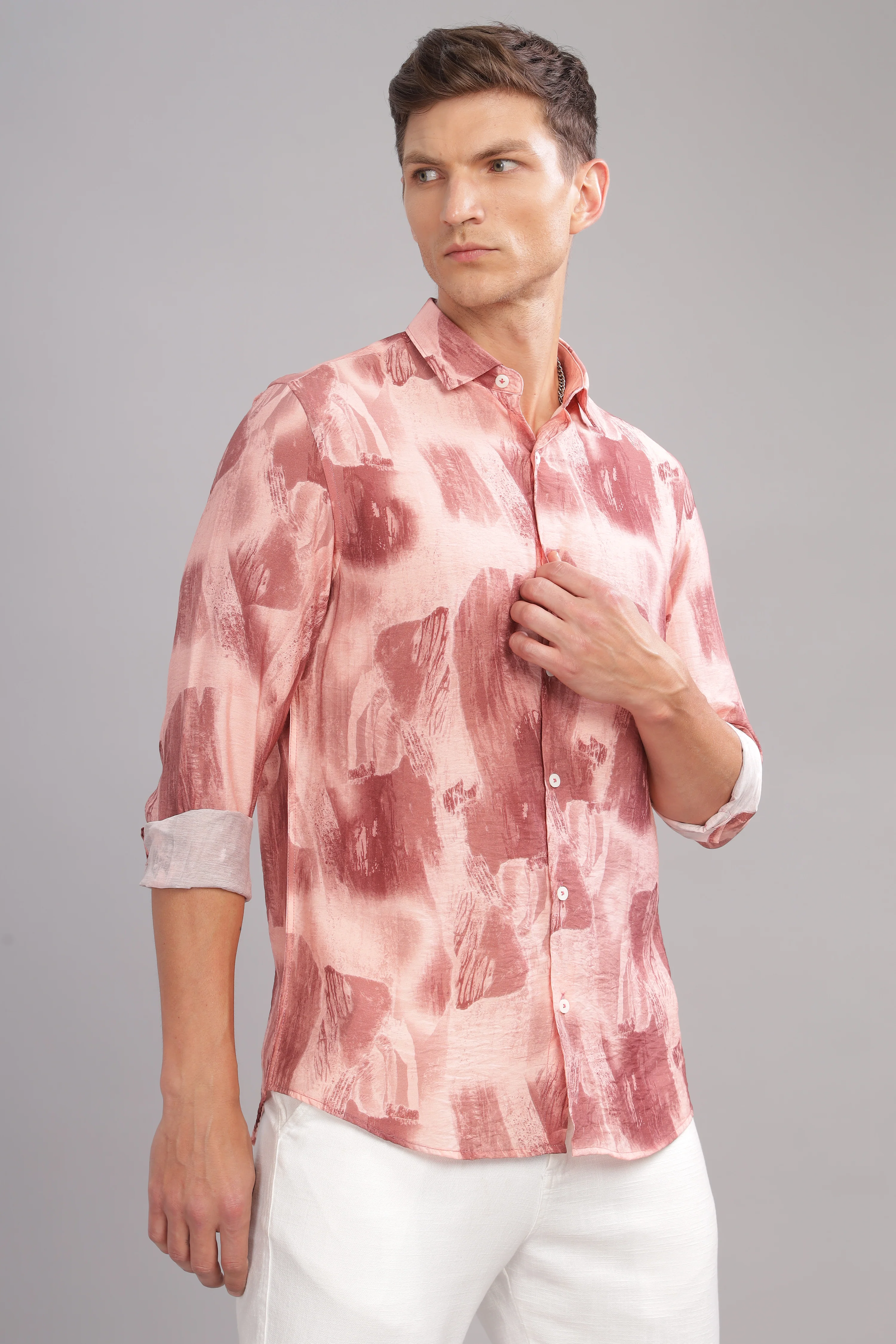 Men Pink Slim Fit Shirt - Image 5
