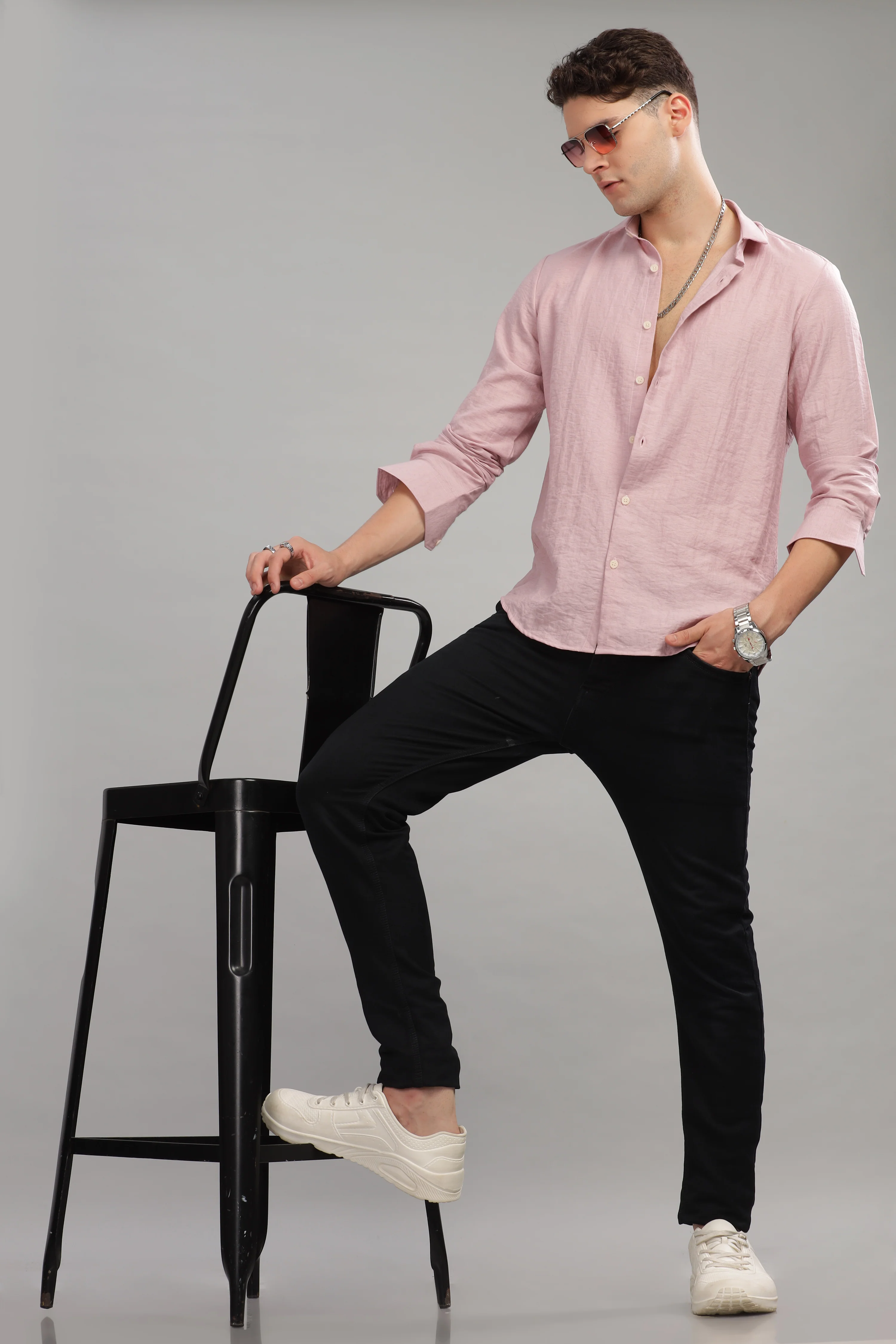 Men Pink Slim Fit Shirt - Image 3