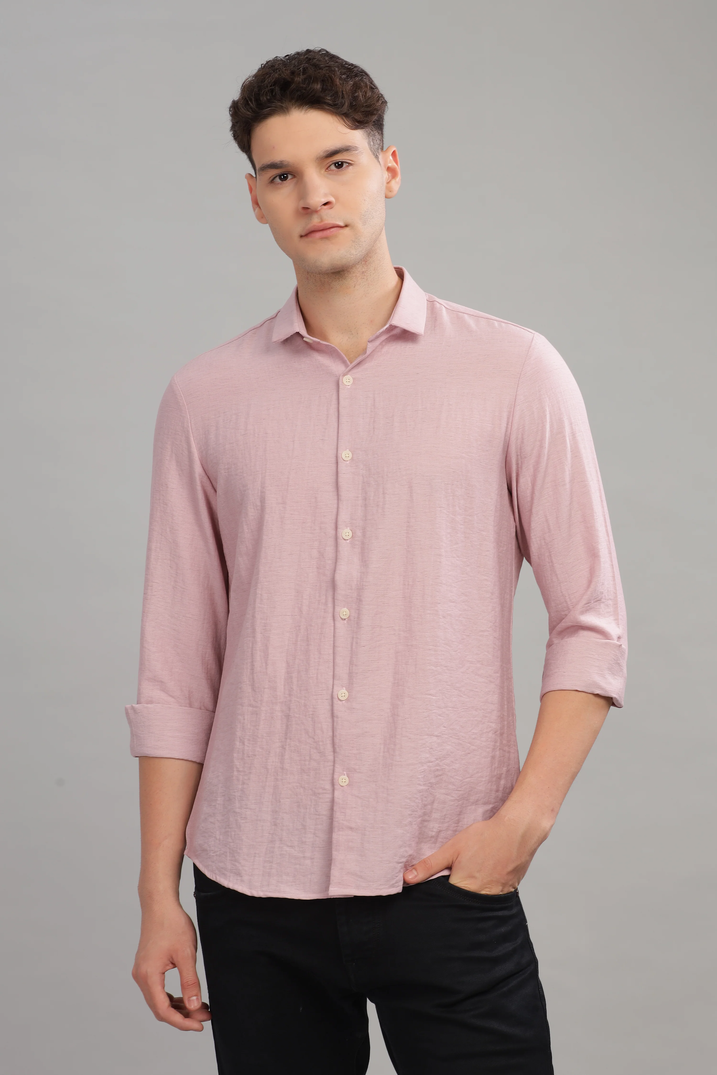 Men Pink Slim Fit Shirt - Image 4