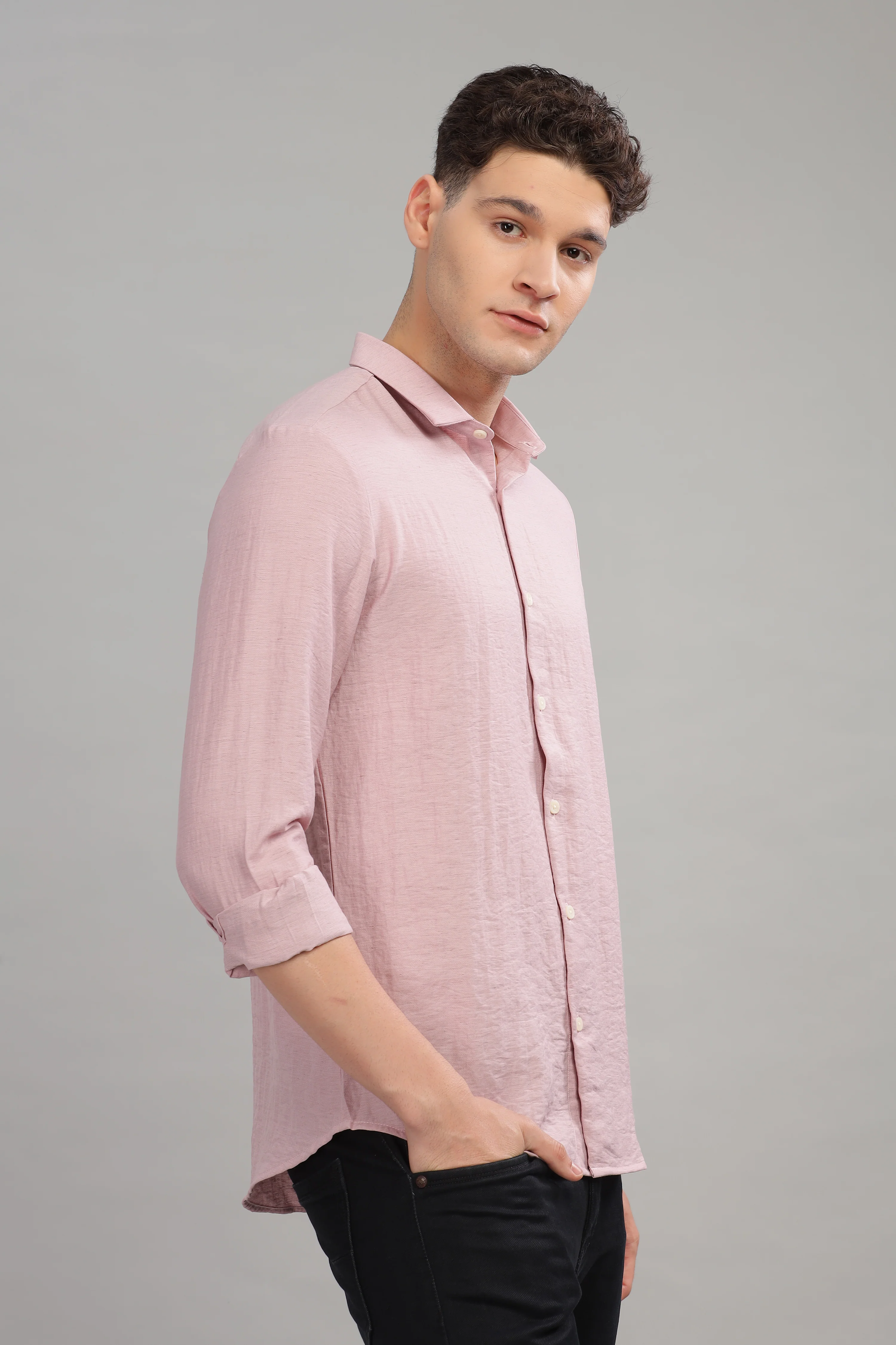Men Pink Slim Fit Shirt - Image 5