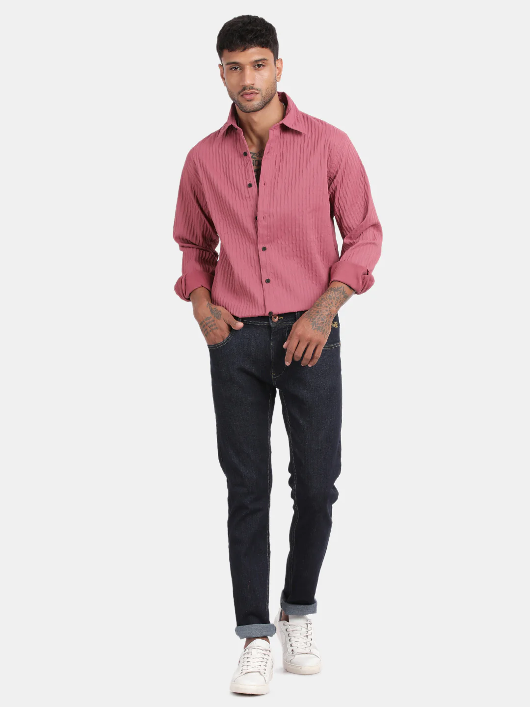 Men Pink Slim Fit Spread Collar Full Sleeve Casual Shirt - Image 3