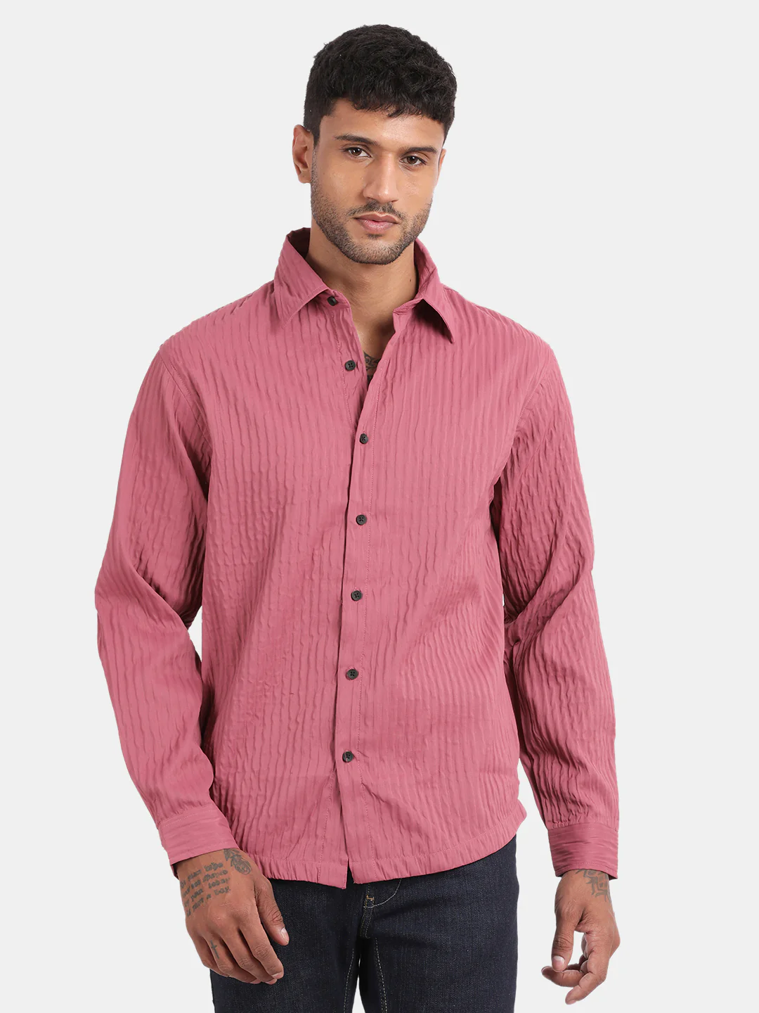 Men Pink Slim Fit Spread Collar Full Sleeve Casual Shirt - Image 4