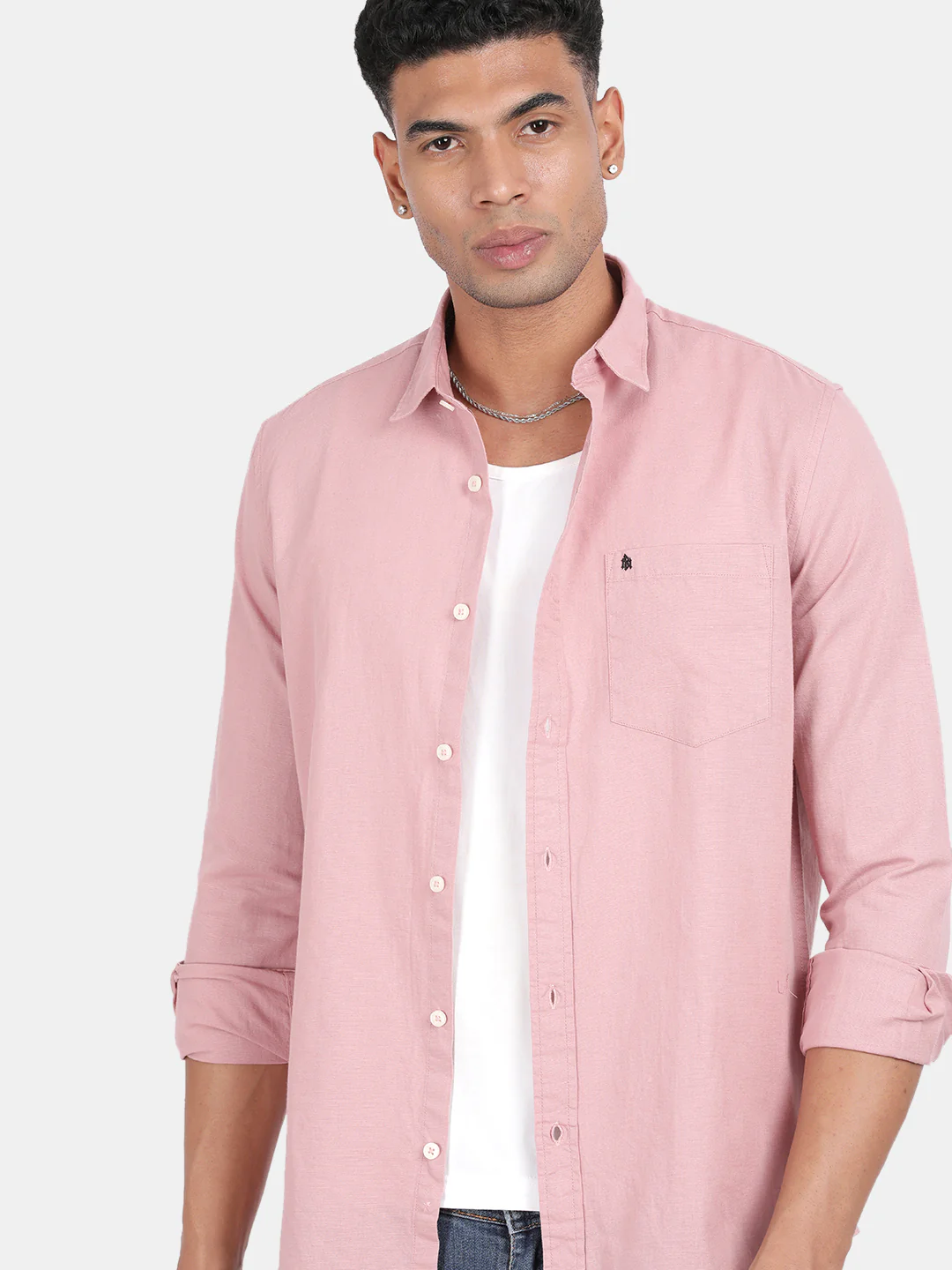 Men Pink Slim Fit Spread Collar Full Sleeve Casual Shirt - Image 4