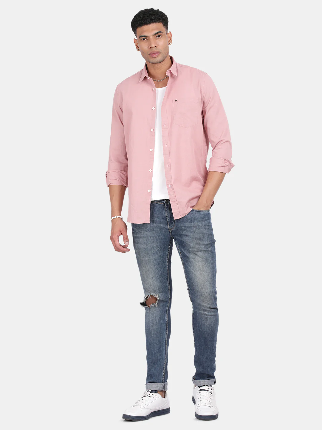 Men Pink Slim Fit Spread Collar Full Sleeve Casual Shirt - Image 5
