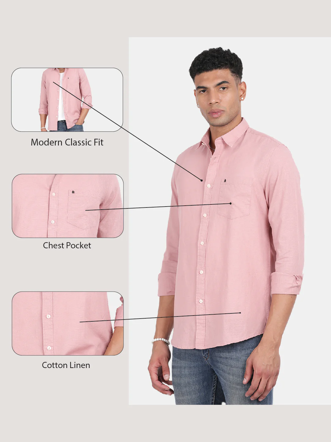 Men Pink Slim Fit Spread Collar Full Sleeve Casual Shirt - Image 6