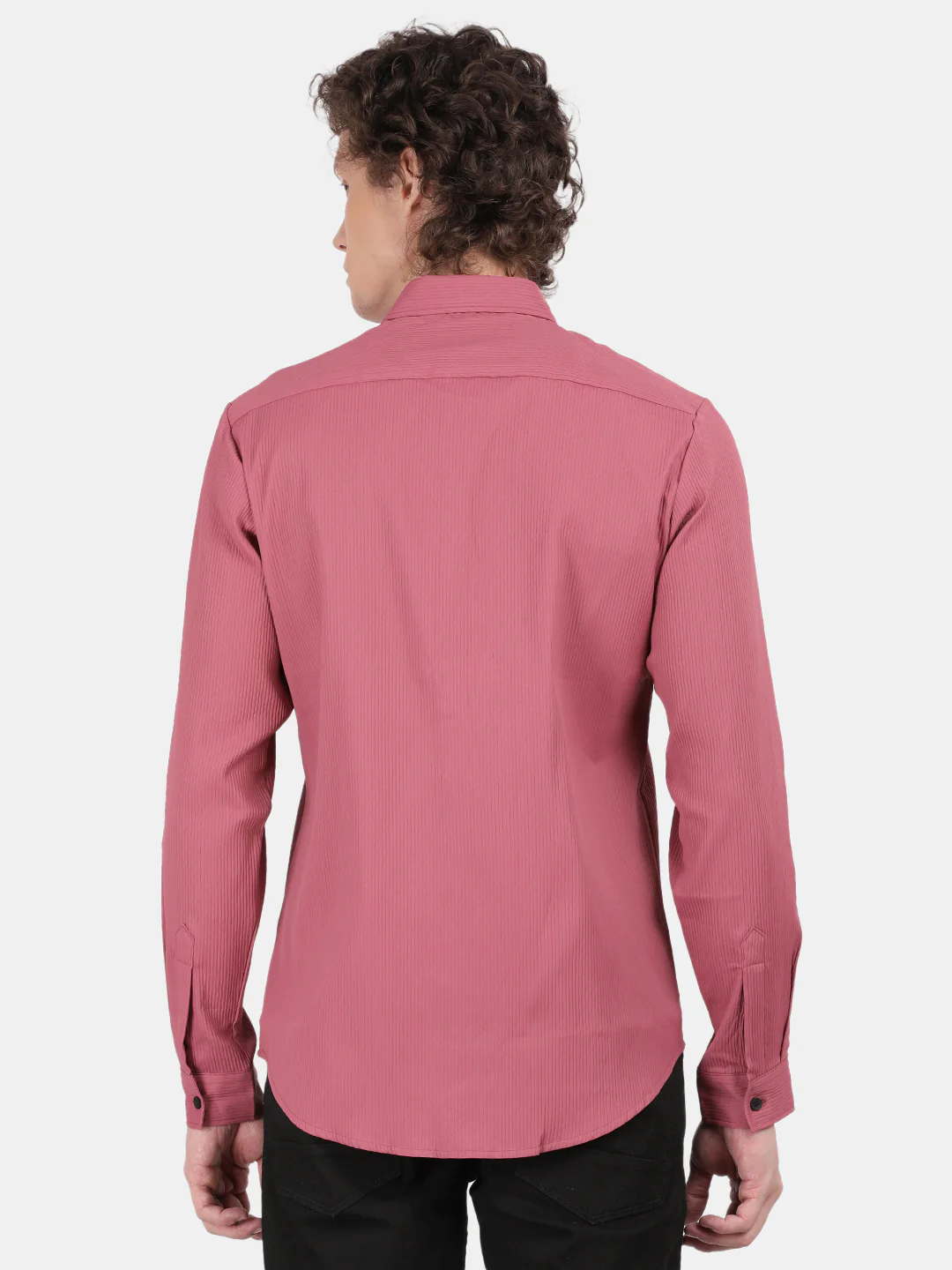 Men Pink Slim Fit Spread Collar Full Sleeve Casual Shirt - Image 3