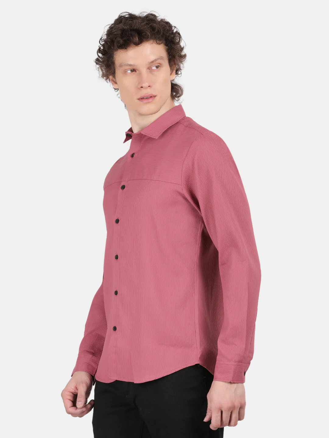 Men Pink Slim Fit Spread Collar Full Sleeve Casual Shirt - Image 4
