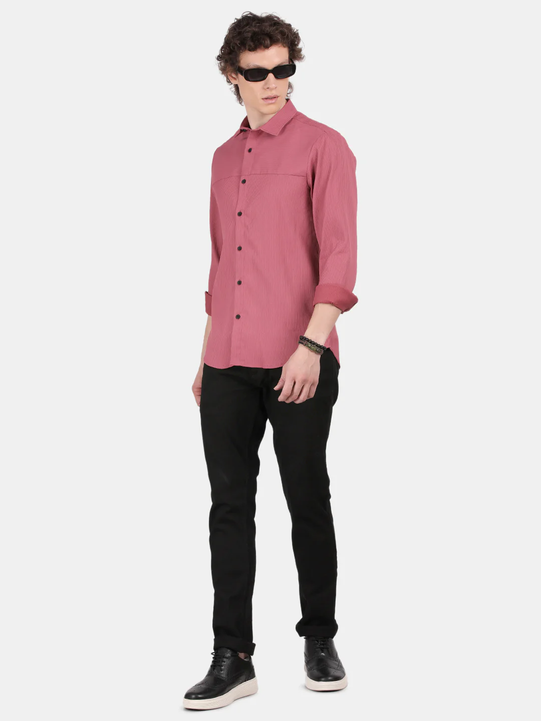 Men Pink Slim Fit Spread Collar Full Sleeve Casual Shirt - Image 5