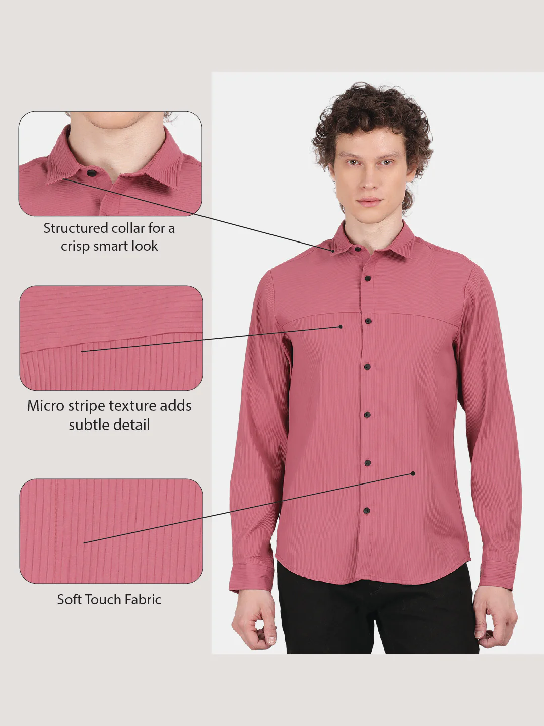 Men Pink Slim Fit Spread Collar Full Sleeve Casual Shirt - Image 6