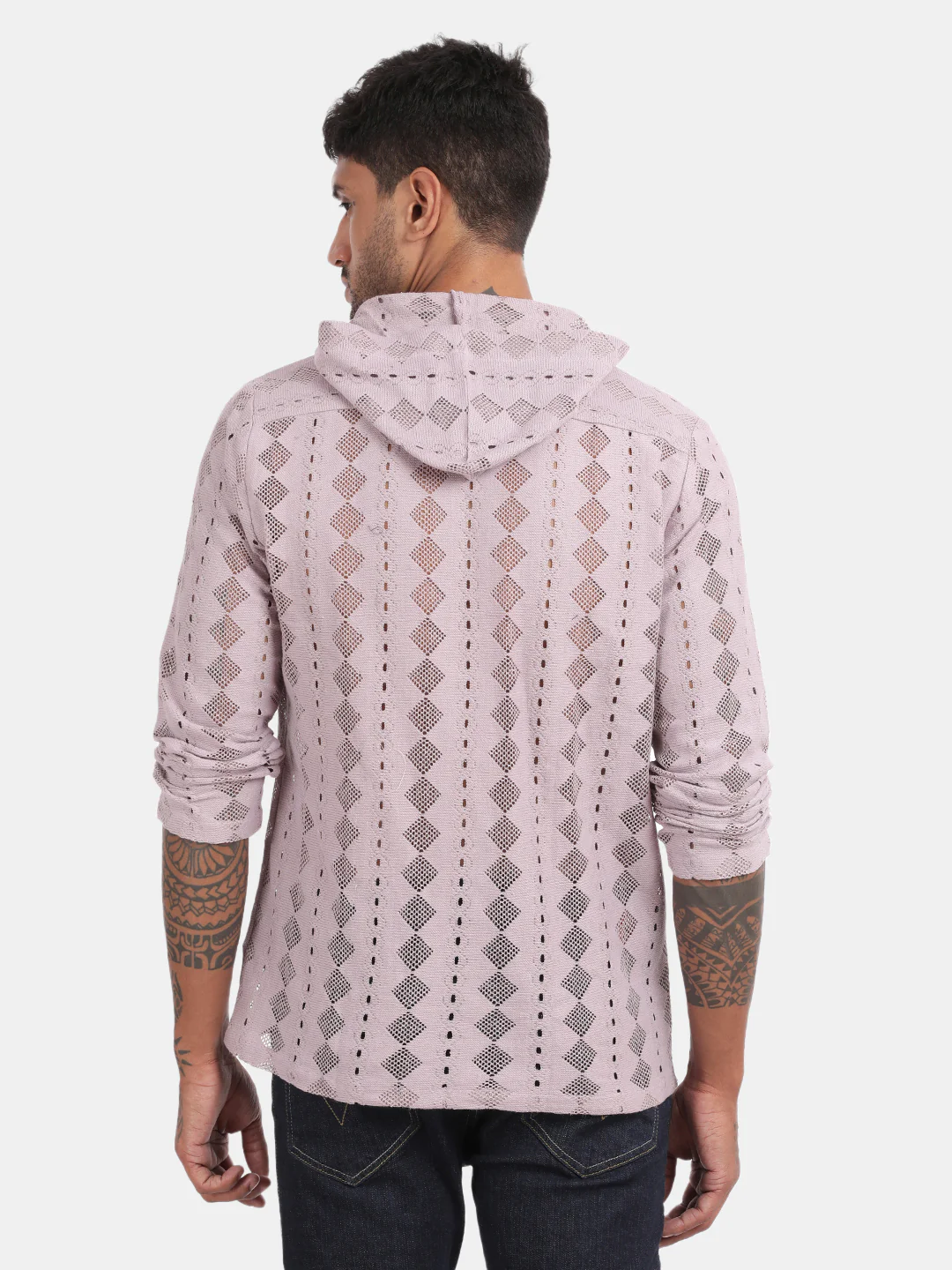 Men Pink Regular Fit Spread Collar Full Sleeve Hoodie - Image 2