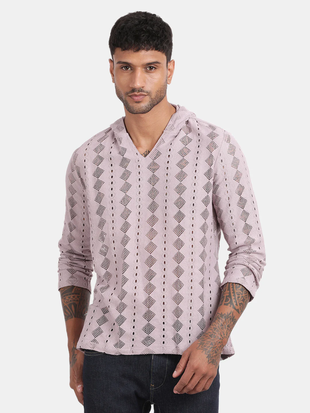 Men Pink Regular Fit Spread Collar Full Sleeve Hoodie - Image 4
