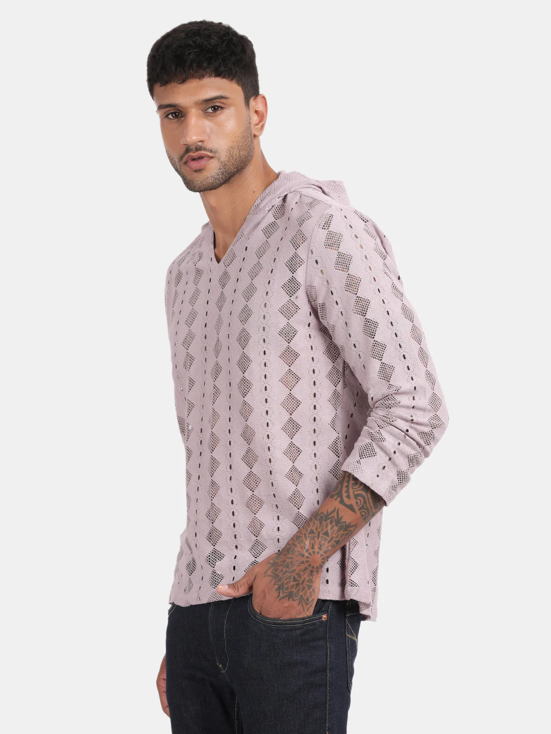 Men Pink Regular Fit Spread Collar Full Sleeve Hoodie - Image 5