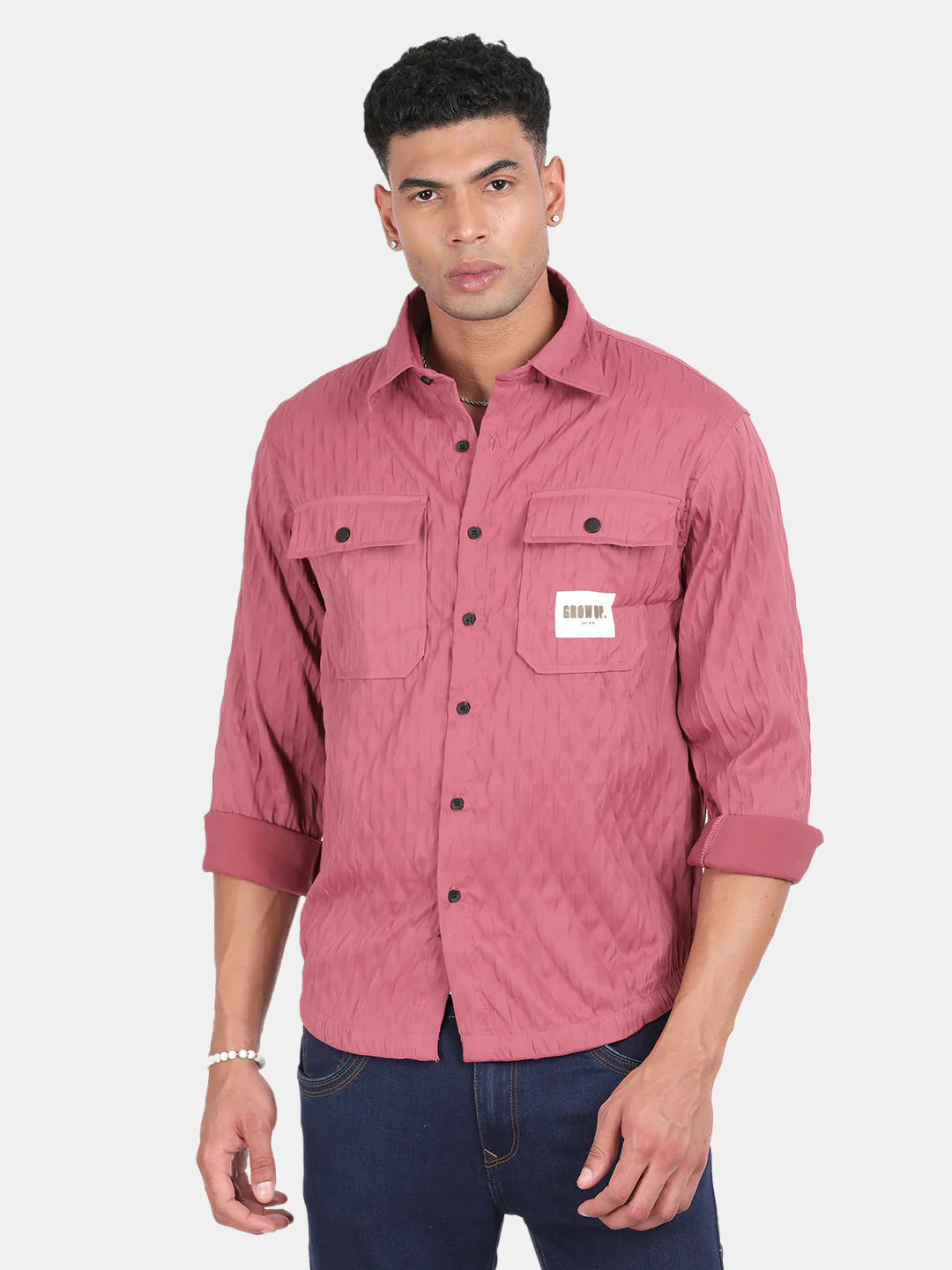 Men Pink Slim Fit Spread Collar Full Sleeve Casual Shirt - Image 4