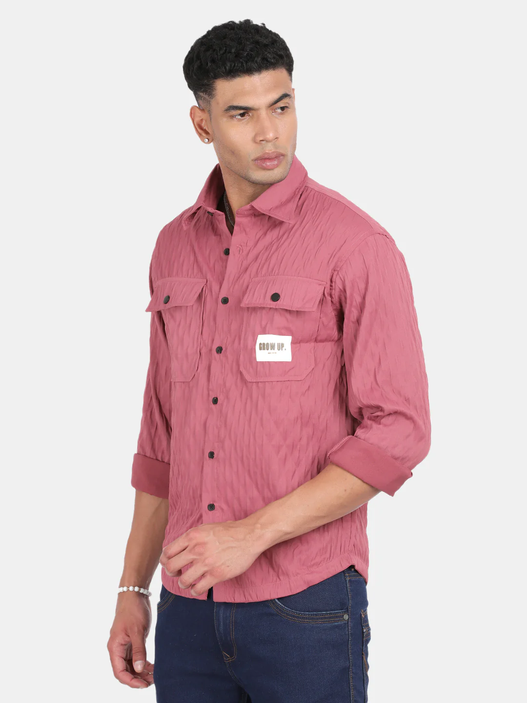 Men Pink Slim Fit Spread Collar Full Sleeve Casual Shirt - Image 5