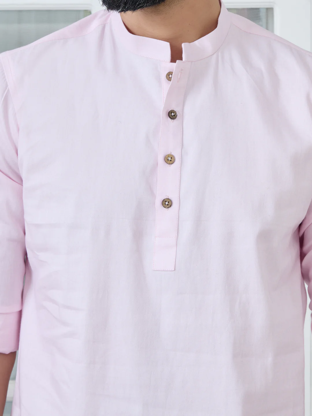Men Pink Solid cotton Short Kurta - Image 2