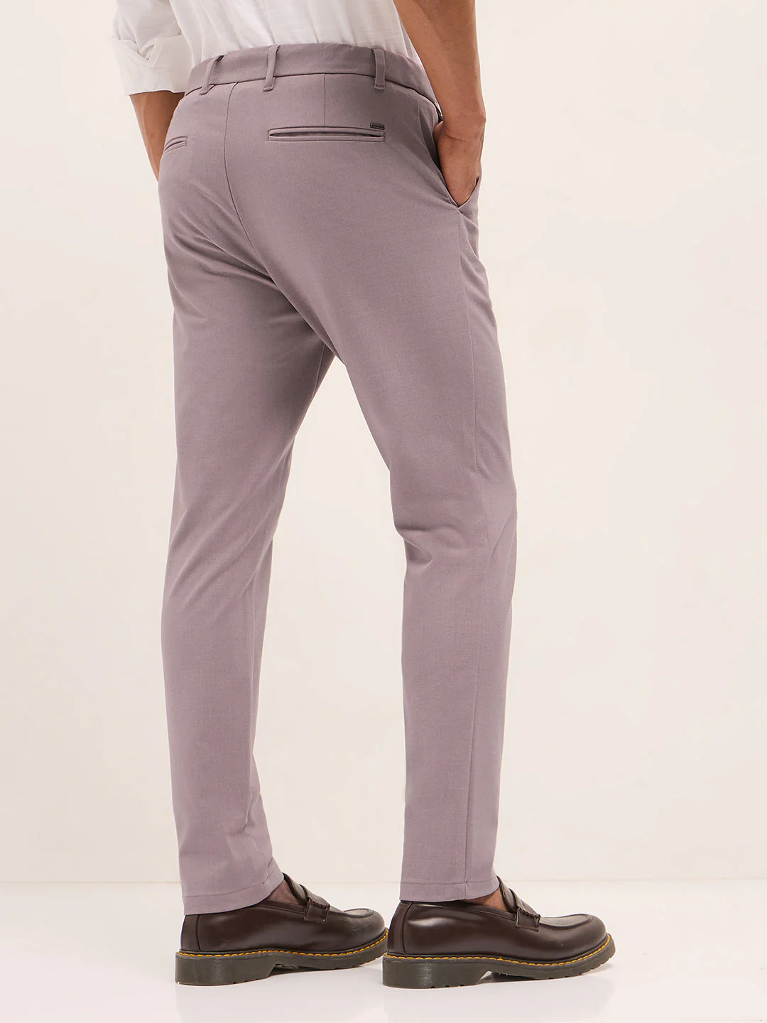 Men Pink Solid Polyester Blend Slim Fit Formal Trousers - Image 2