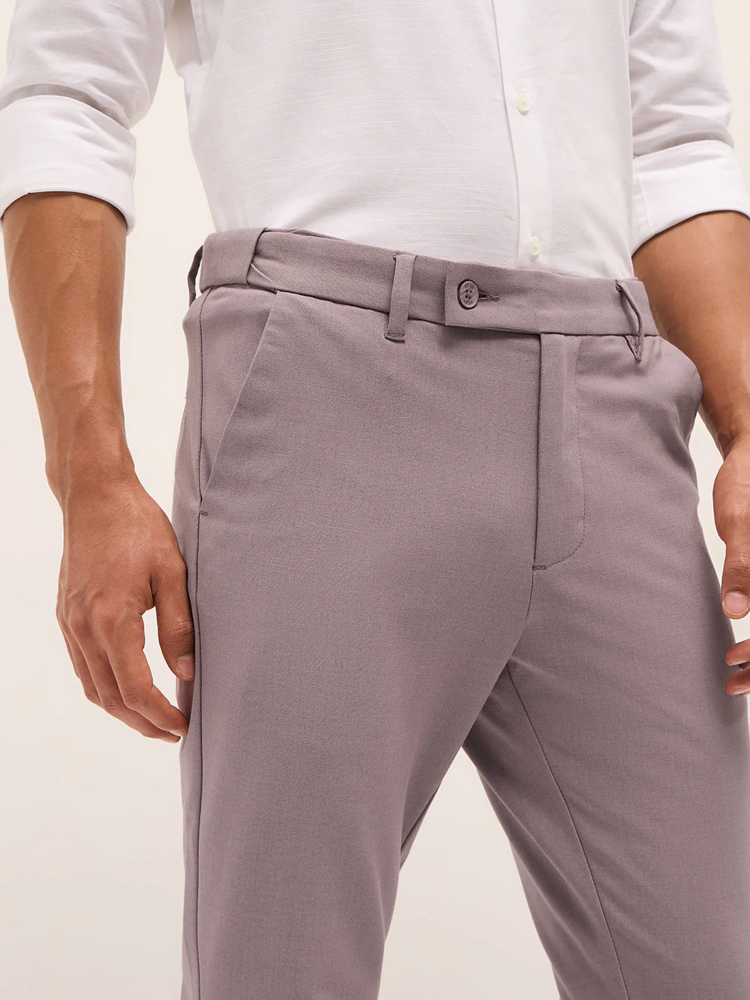 Men Pink Solid Polyester Blend Slim Fit Formal Trousers - Image 5