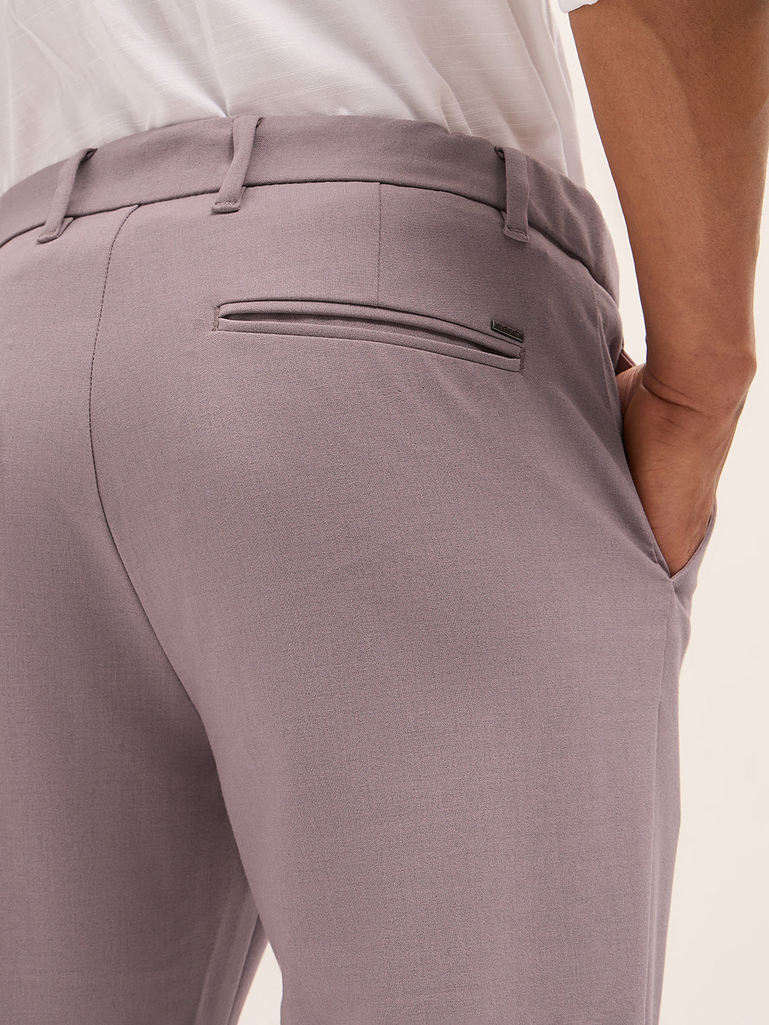 Men Pink Solid Polyester Blend Slim Fit Formal Trousers - Image 6