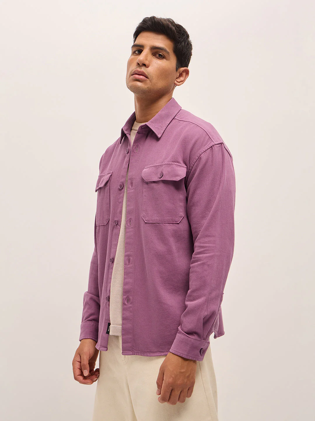 Men Pink Solid Relax Fit Overshirt - Image 3