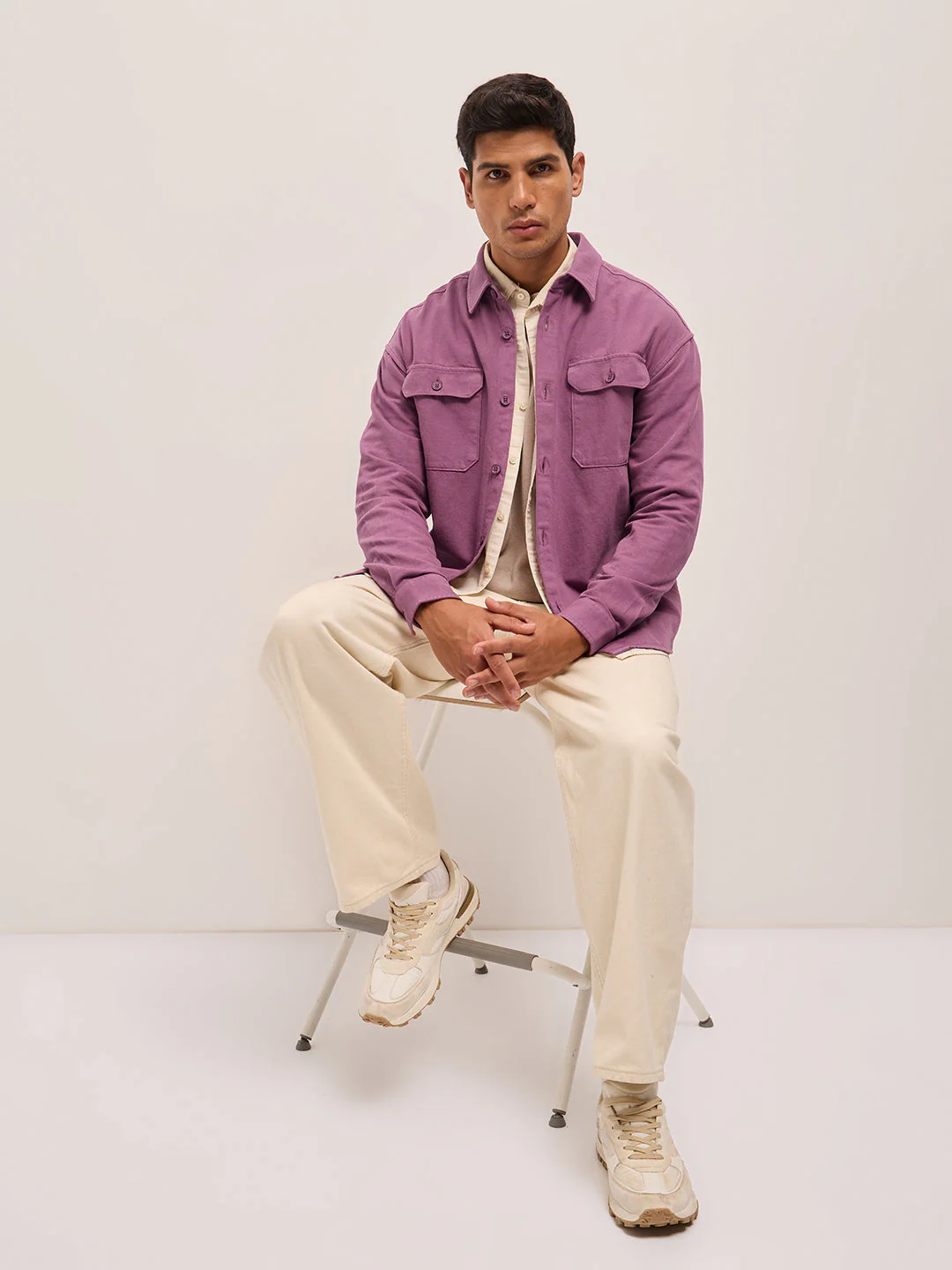 Men Pink Solid Relax Fit Overshirt - Image 4
