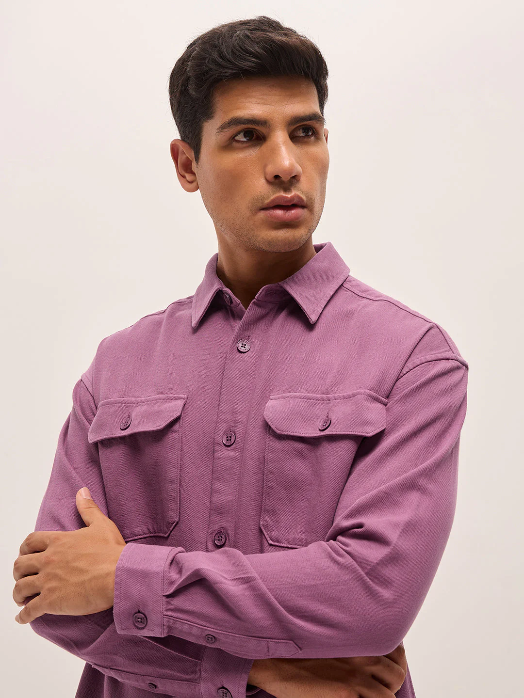 Men Pink Solid Relax Fit Overshirt - Image 5