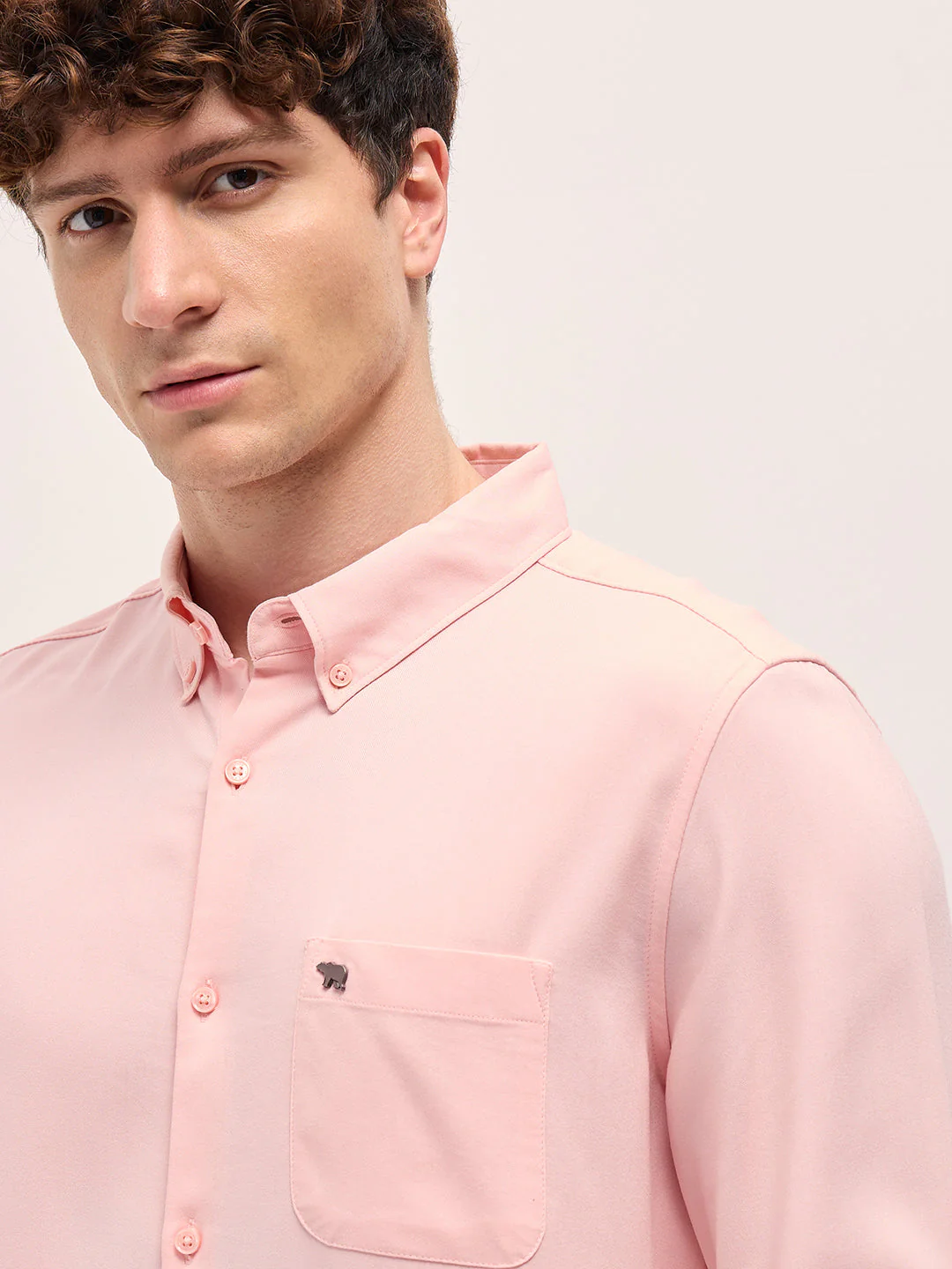 Men Pink Solid Slim Fit Casual Shirt - Image 5