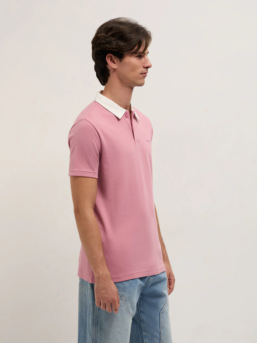 Men Pink Solid Slim Fit Polo - Image 3