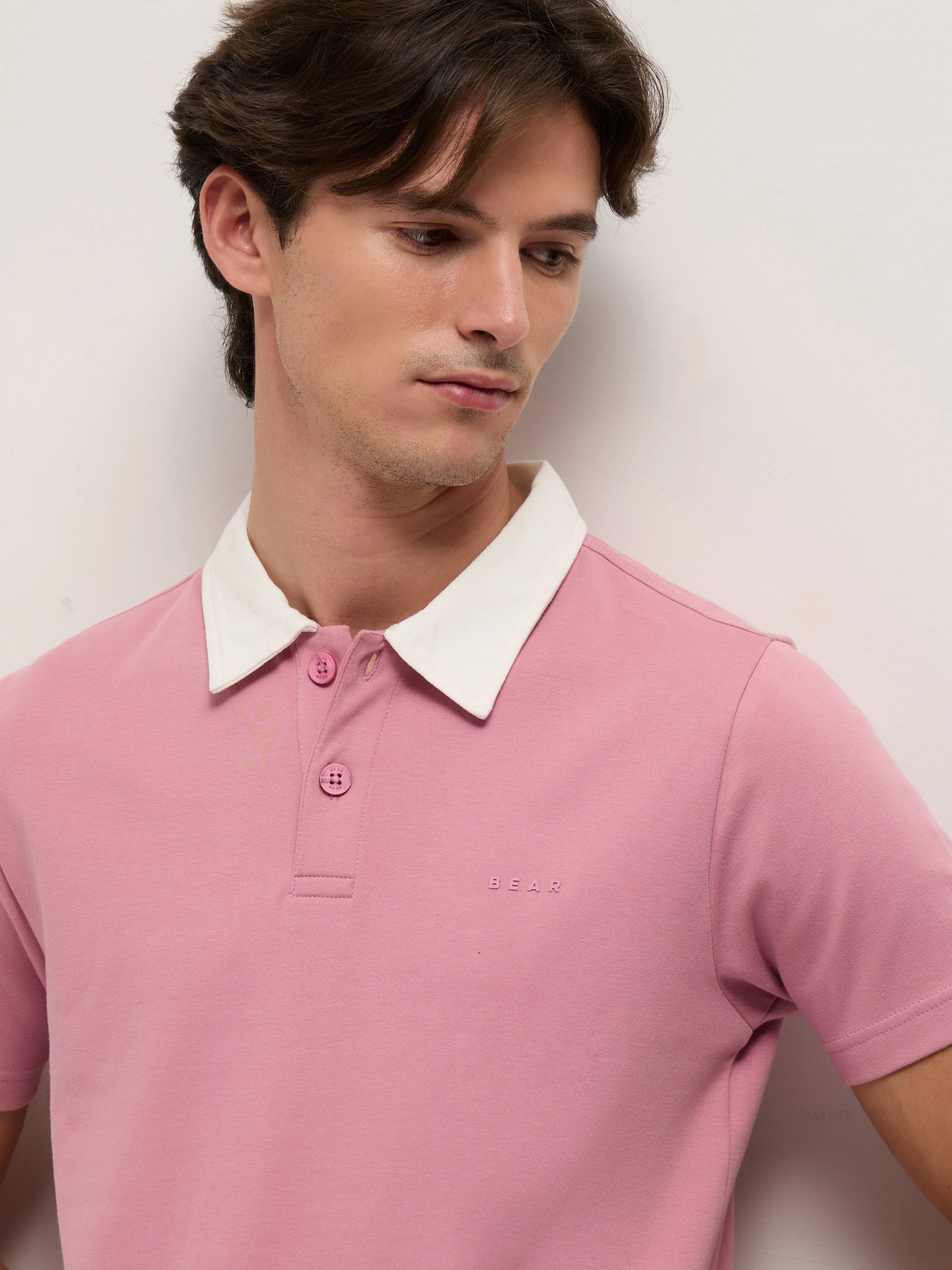 Men Pink Solid Slim Fit Polo - Image 5